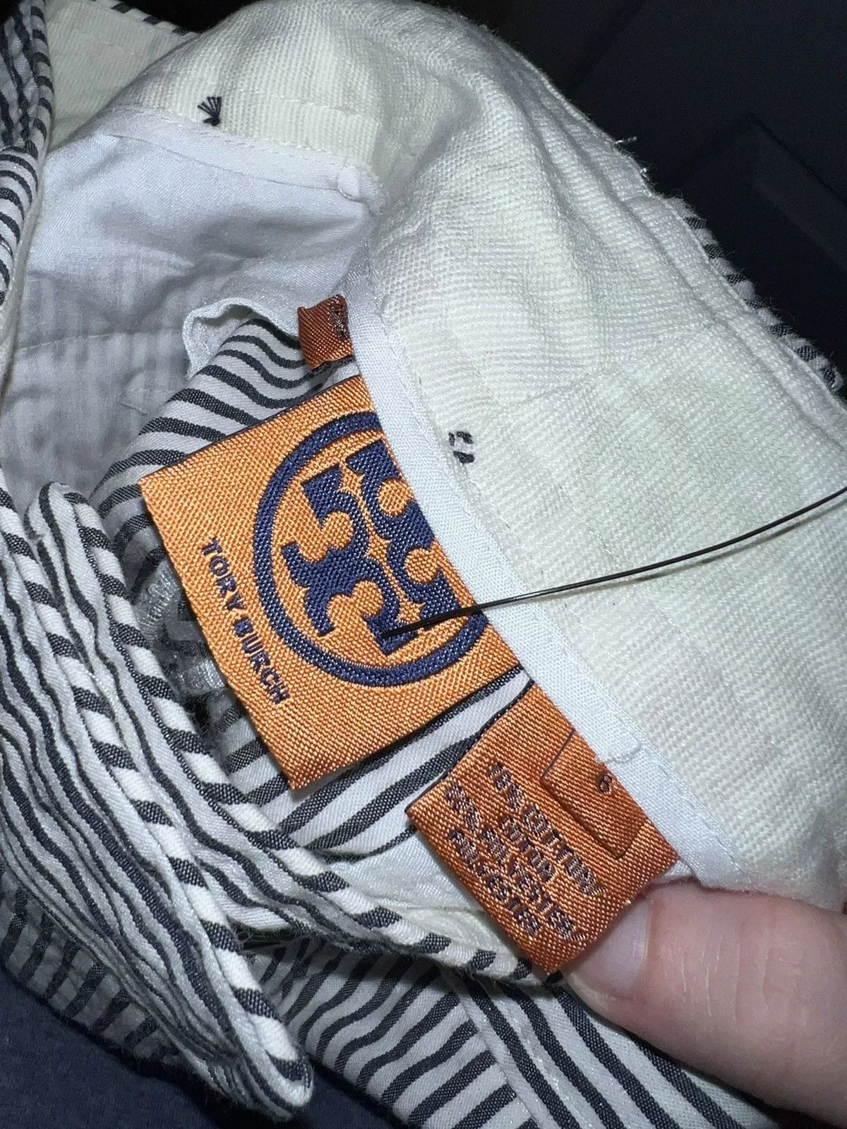 Tory Burch Pants Tory Burch White and Navy Blue Stripe Pants