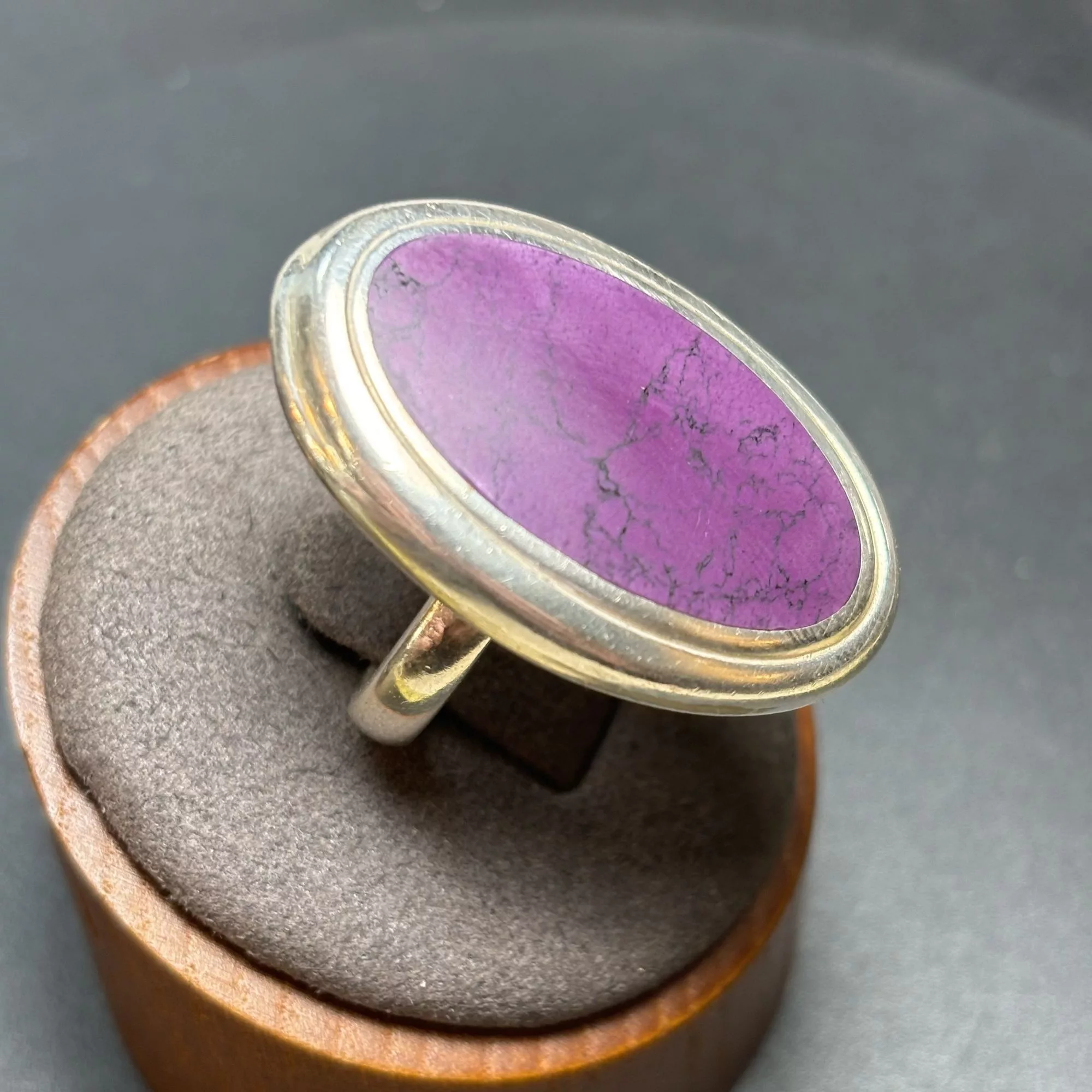Vintage Rings Vintage VTG Sterling Silver 925 Dyed Purple Turquoise Bezel Set 3.5m