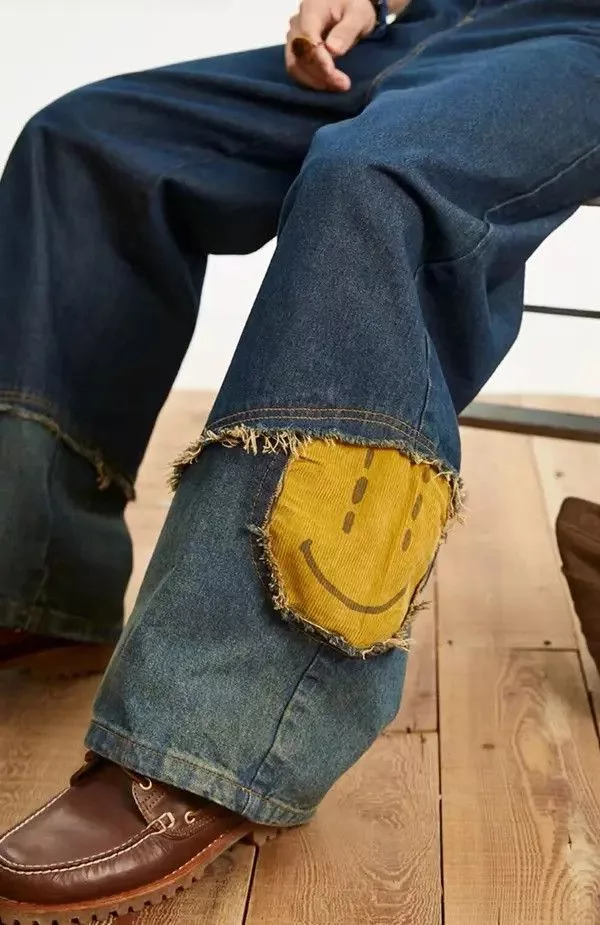 Jean Denim Straight-leg jeans with retro patchwork design Blue Avant-Garde