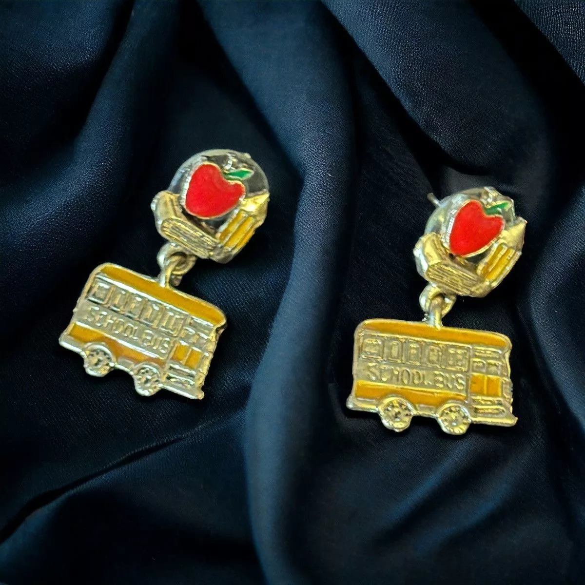 Vintage Earrings Vintage school bus dangle post earrings Yellow