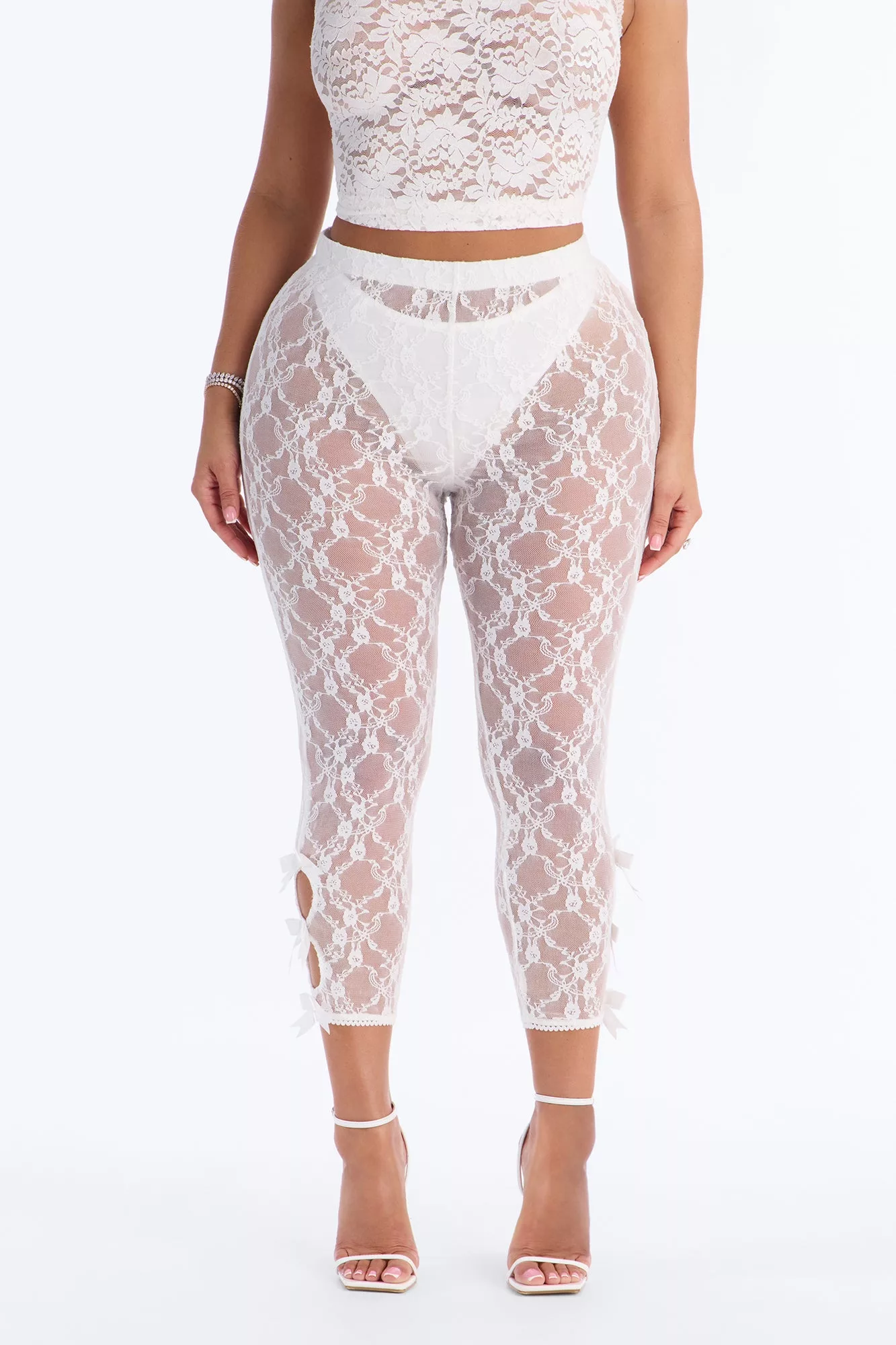 Seraphina Lace Bow Trim Legging - Ivory
