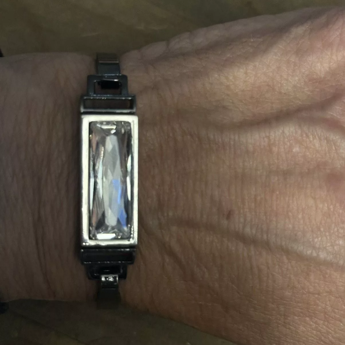 Other Bracelets Other Gunmetal rectangular crystal hinged bangle bracelet Silver
