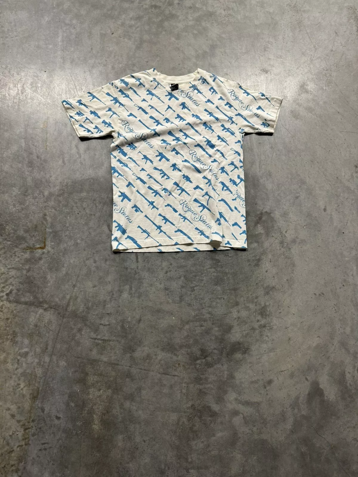 Rogue Status Short Sleeve T Shirts Rogue Status × Vintage Vintage Y2K Rogue Status Gun All Over Print T Shirt White