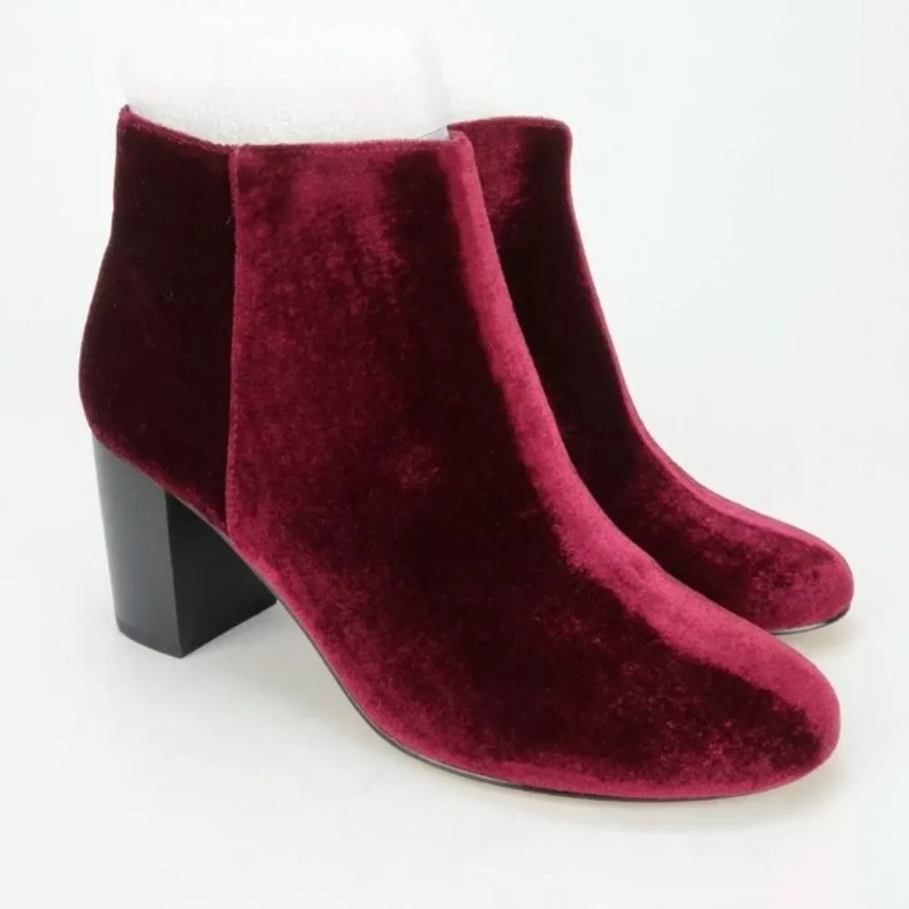 Designer Boots Designer Bella Vita Klaudia II Velvet Ankle Boots Burgundy Booties 10 Red