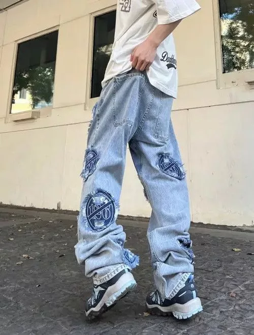 Japanese Brand Denim Japanese Brand × Jean Vintage washed distressed patch jeans Blue Streetwear