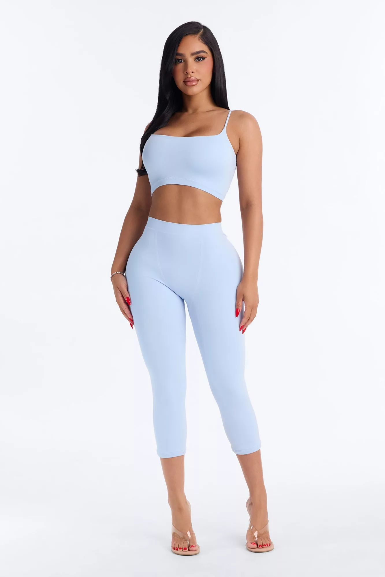 Seamless Smooth Base Layer Double Lined Cami Crop Top - SkyBlue