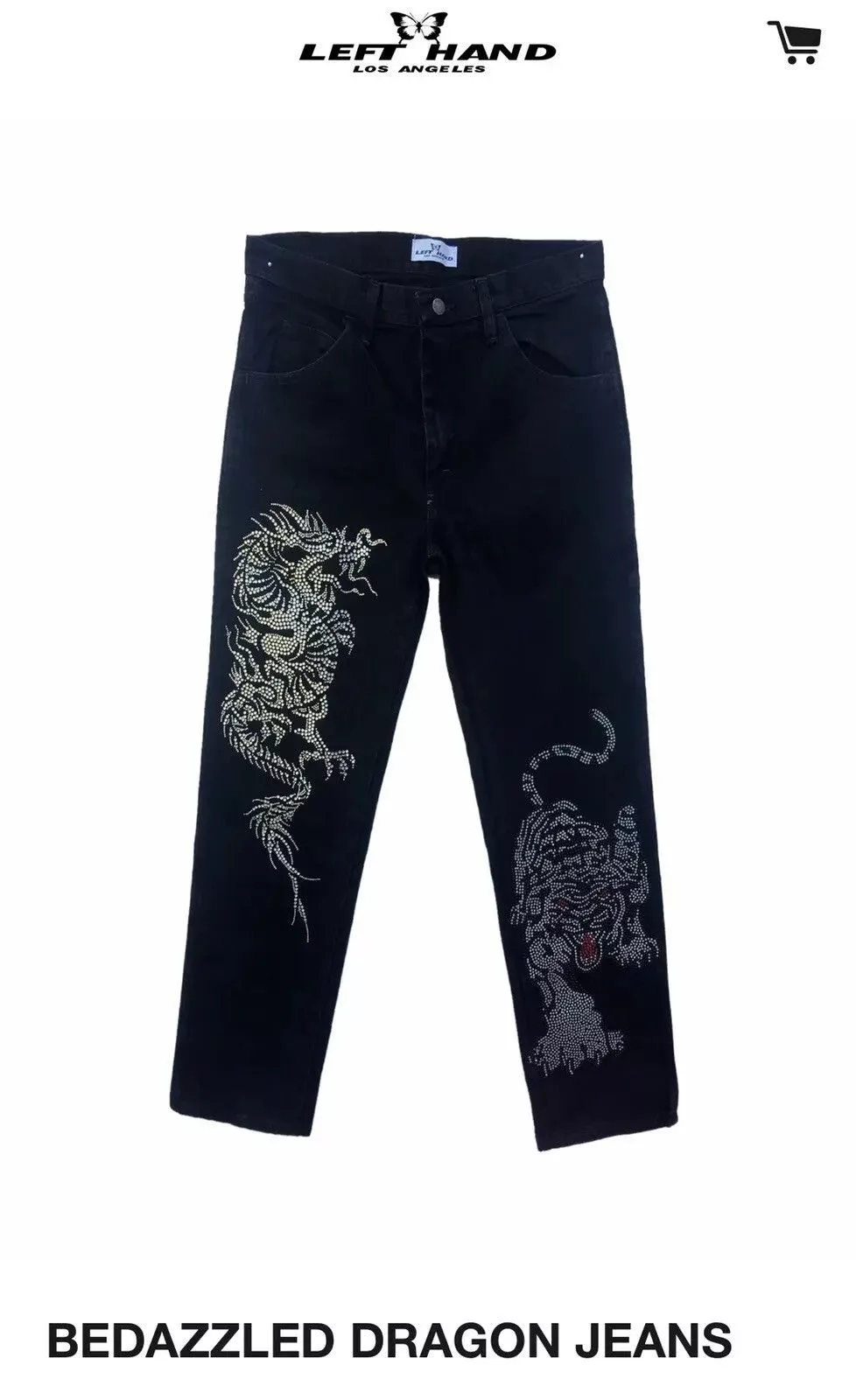 Left Hand Casual Pants Left Hand Bedazzled Tiger and Dragon Pants Black