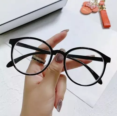 Designer Glasses Designer × Vintage Transparent Computer Glasses, Anti Blue Light Round Eyewear Black Streetwear