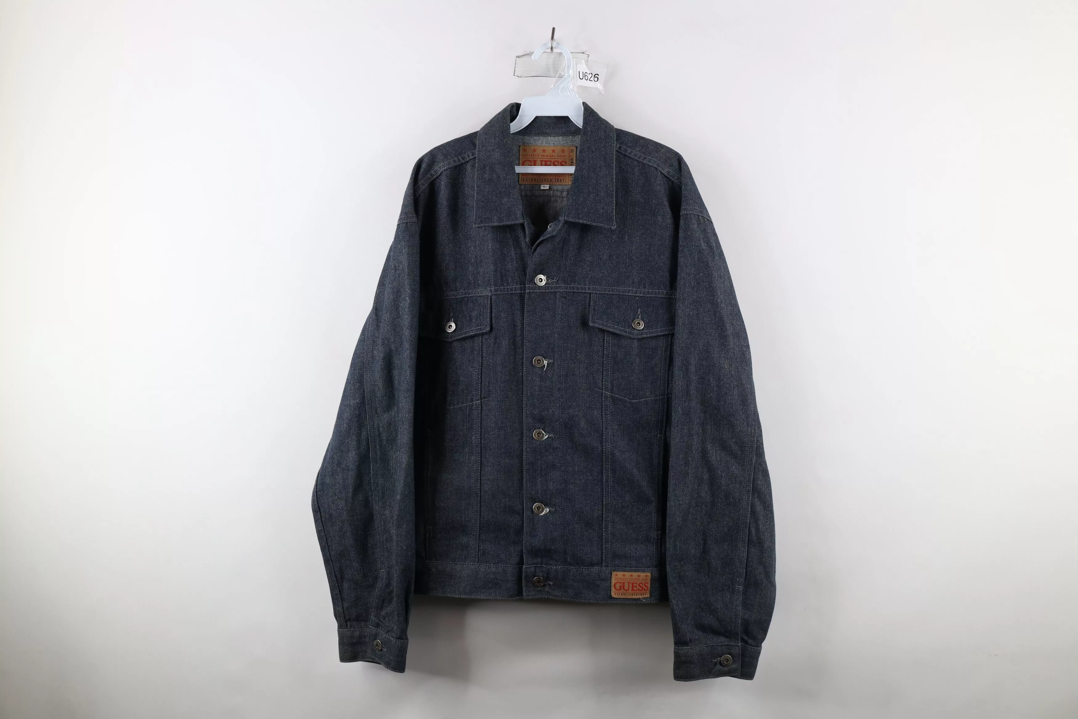 Guess Light Jackets Guess × Vintage Vintage 90s Guess Spell Out Denim Jean Trucker Jacket USA Blue