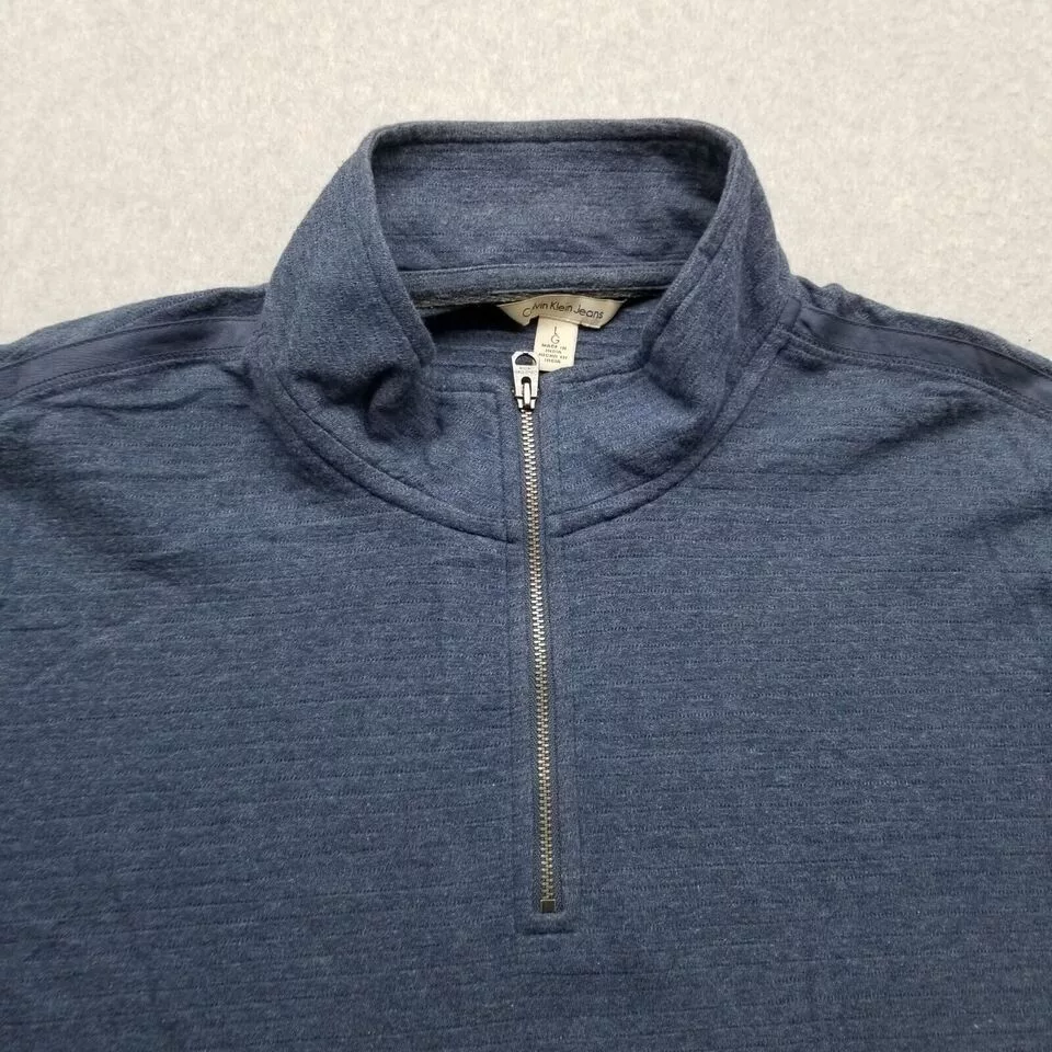 Calvin Klein Sweaters Knitwear Calvin Klein Sweater Men Large Pullover Mock Neck Zip Casual Blue