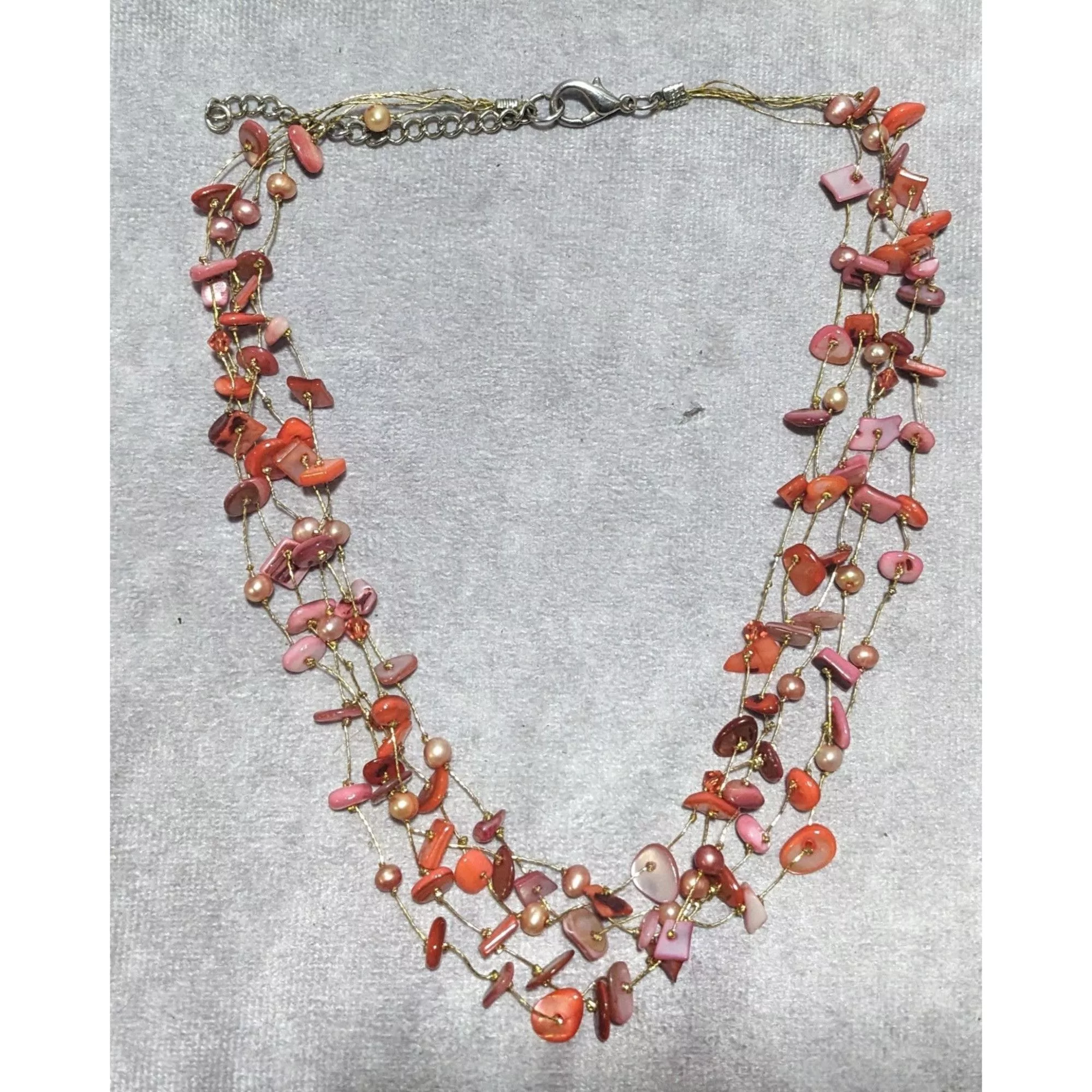 Other Necklaces Other Multi-Strand Pink Shell Chip And Pearl Necklace