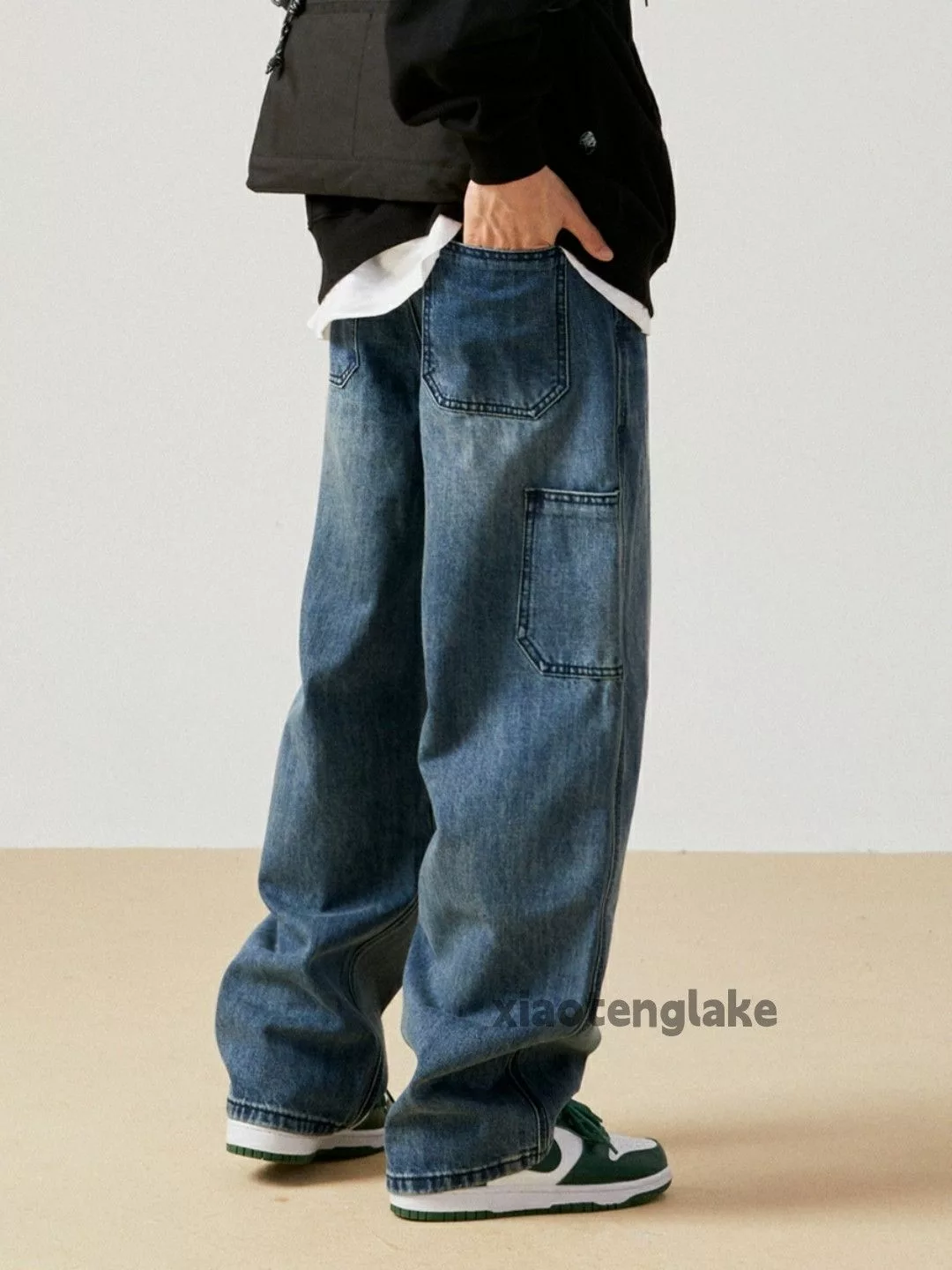 Jean Casual Pants Jean × Vintage washed faded loose baggy skate hiphop carpenter jeans Blue