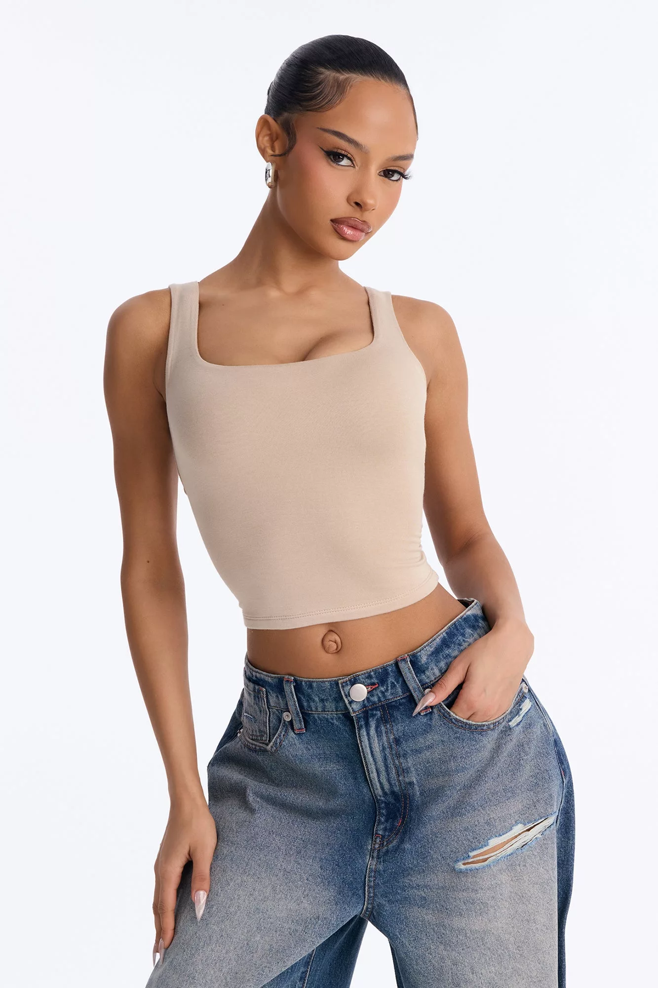 Zinnia Double Lined Tank Top - Stone