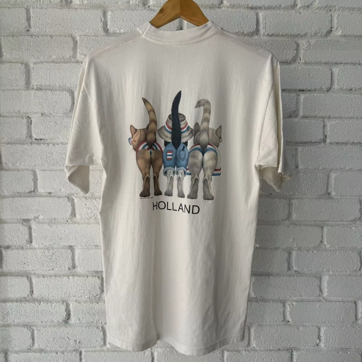 Vintage Short Sleeve T Shirts Vintage Holland Cats Tee White