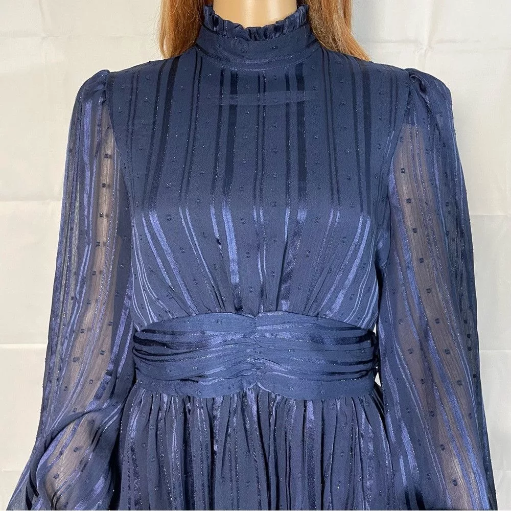 Other Mini Dresses Other AQUA Mock Neck Semi Sheer Blue Dress Size M