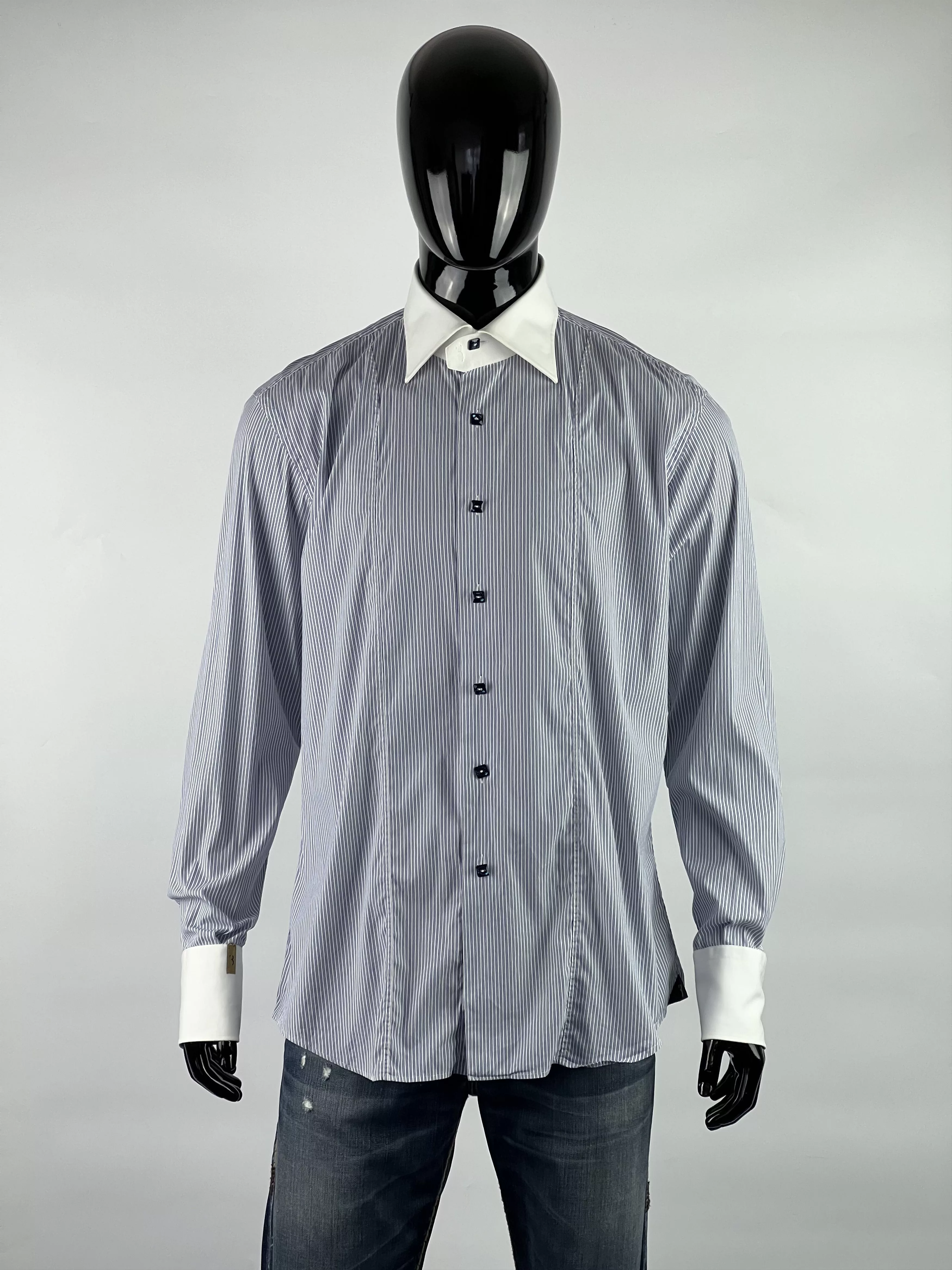 Billionaire Couture Shirts Button Ups Billionaire Couture Striped Cristal Button Up Shirt 18/45 White Vintage