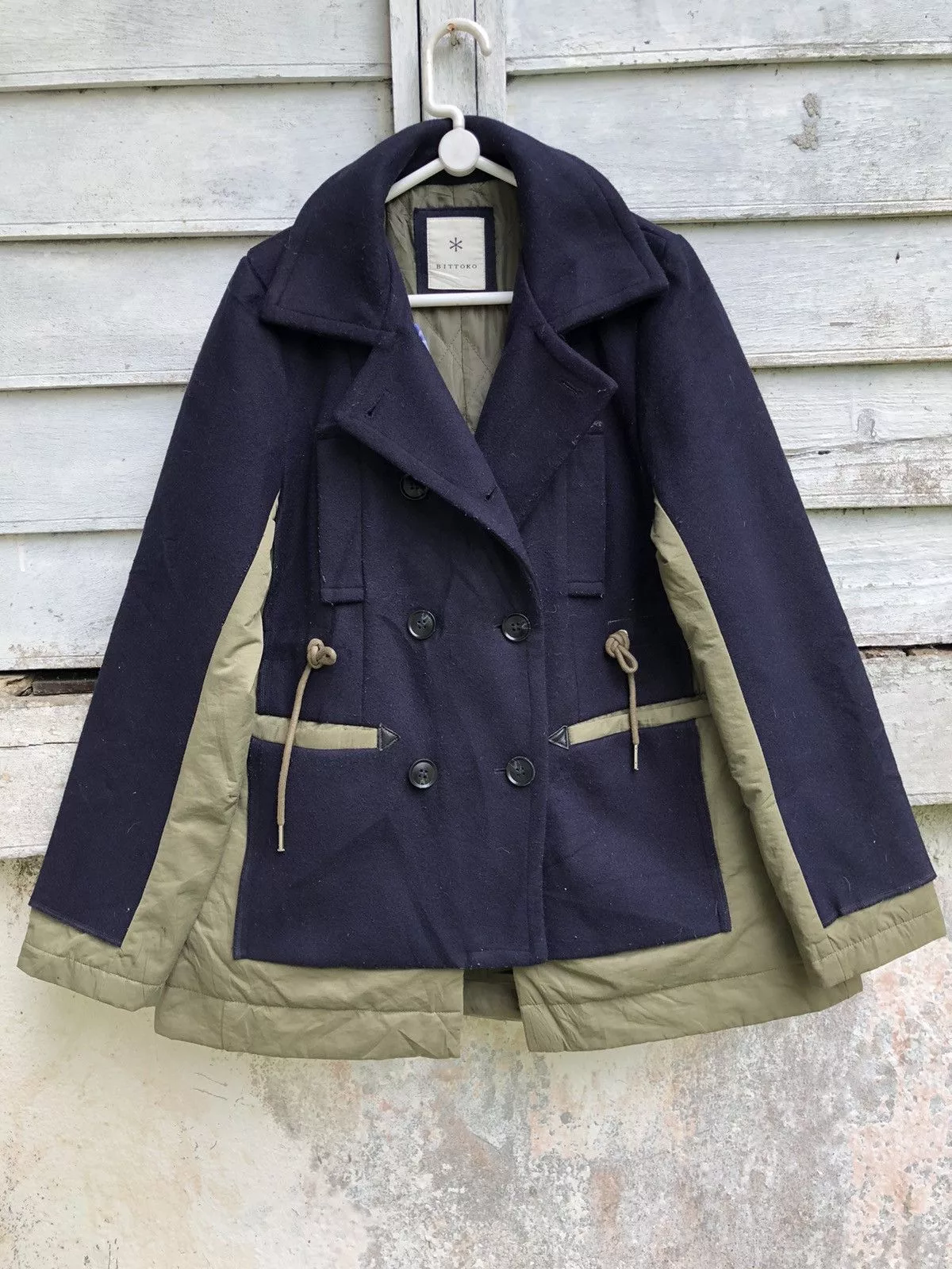 Designer Jackets Designer × Japanese Brand Bittoko Double Breast Reconstruct Nylon Wool Jacket Blue