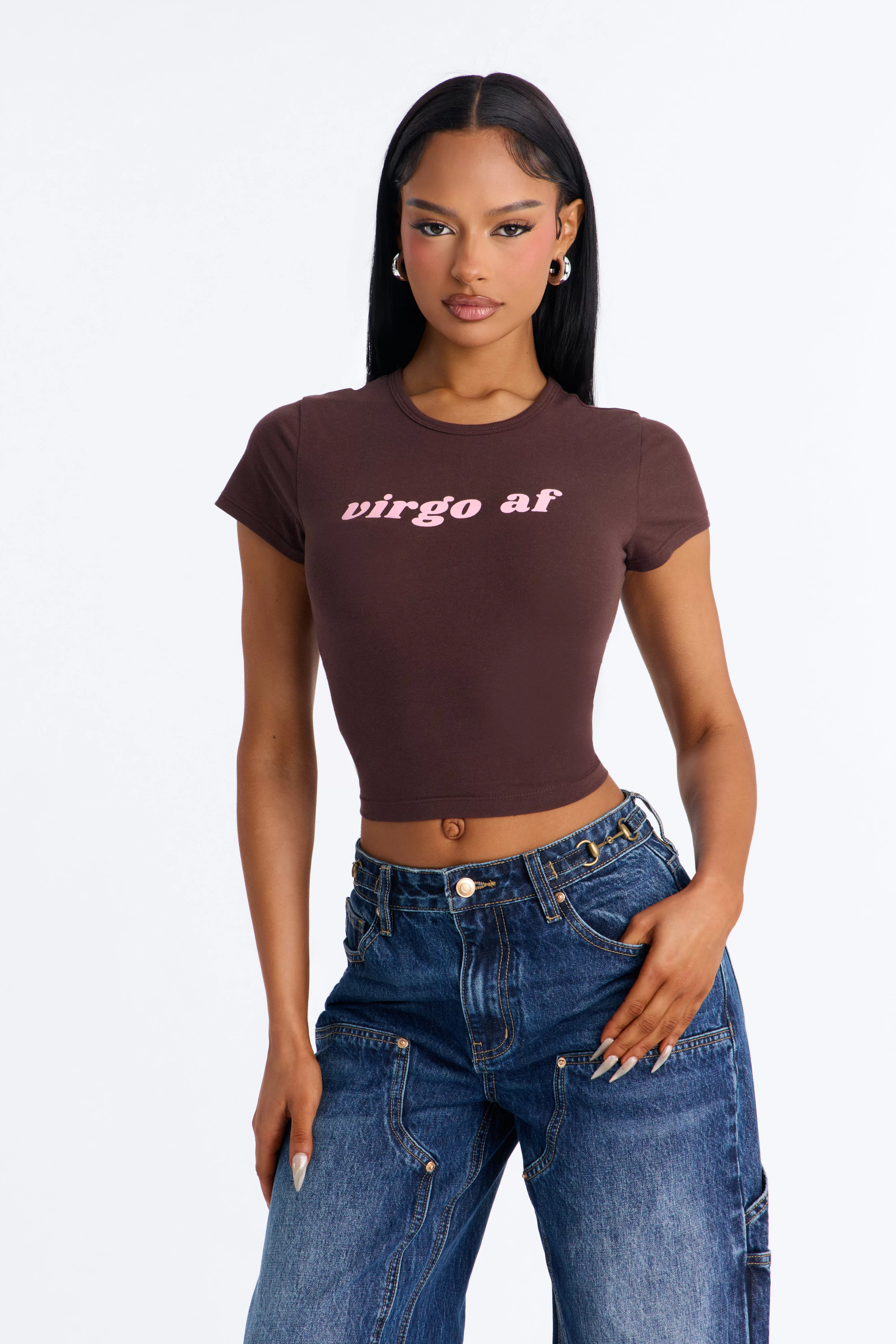 Virgo Af Baby Tee - Chocolate/Combo