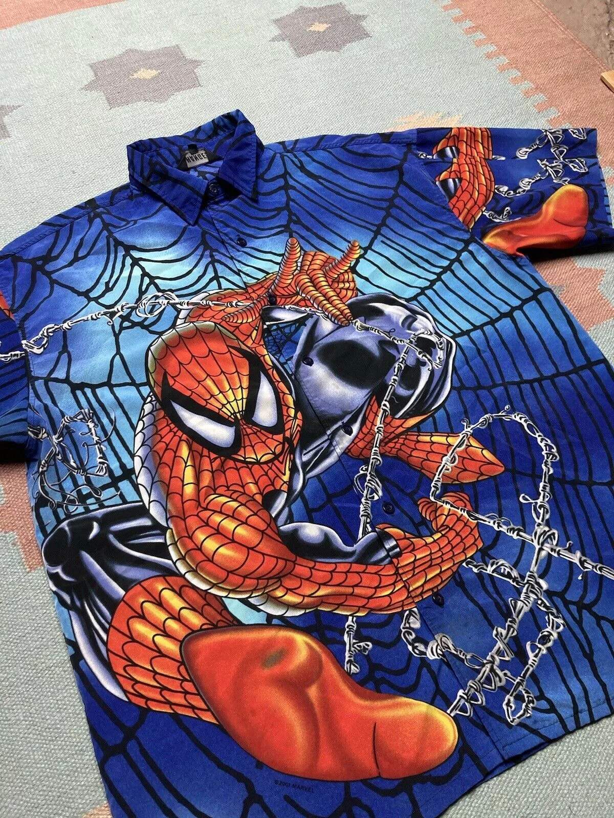 Changes Short Sleeve T Shirts Changes × Marvel Comics × Vintage y2k button shirt spiderman all over print Marvel comic AOP L Multi