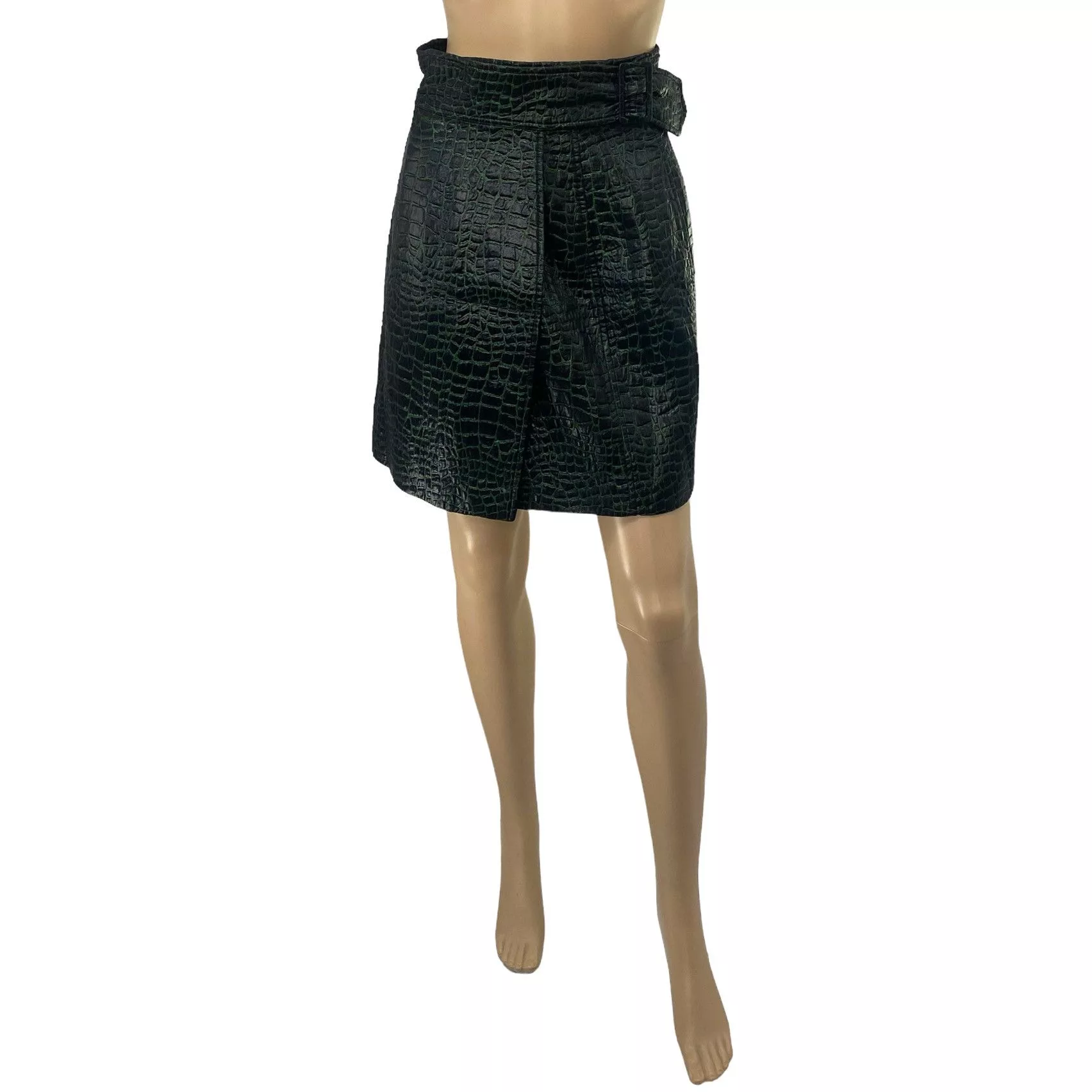 Vintage Mini Skirts PATRICK KELLY Vintage Black Green Animal Print Wrap Skirt