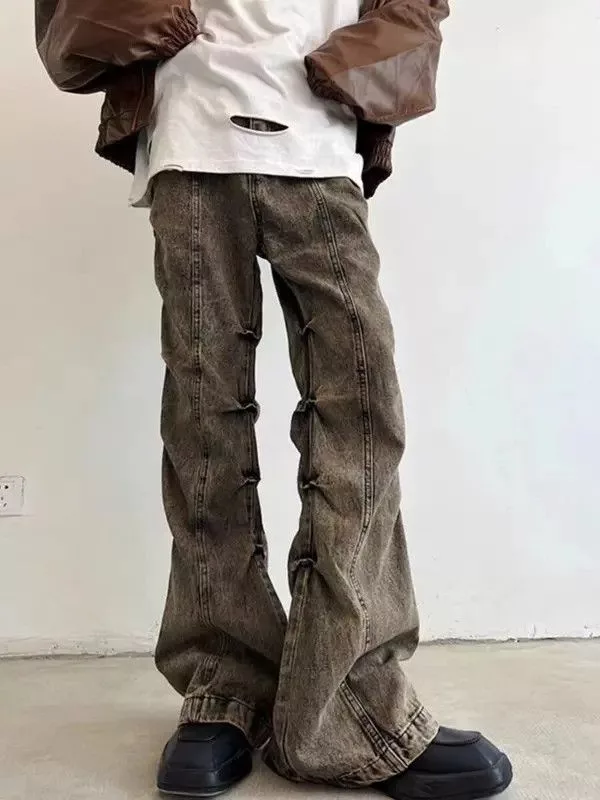 Jean Denim Vintage brown washed distressed micro-flared jeans Avant-Garde