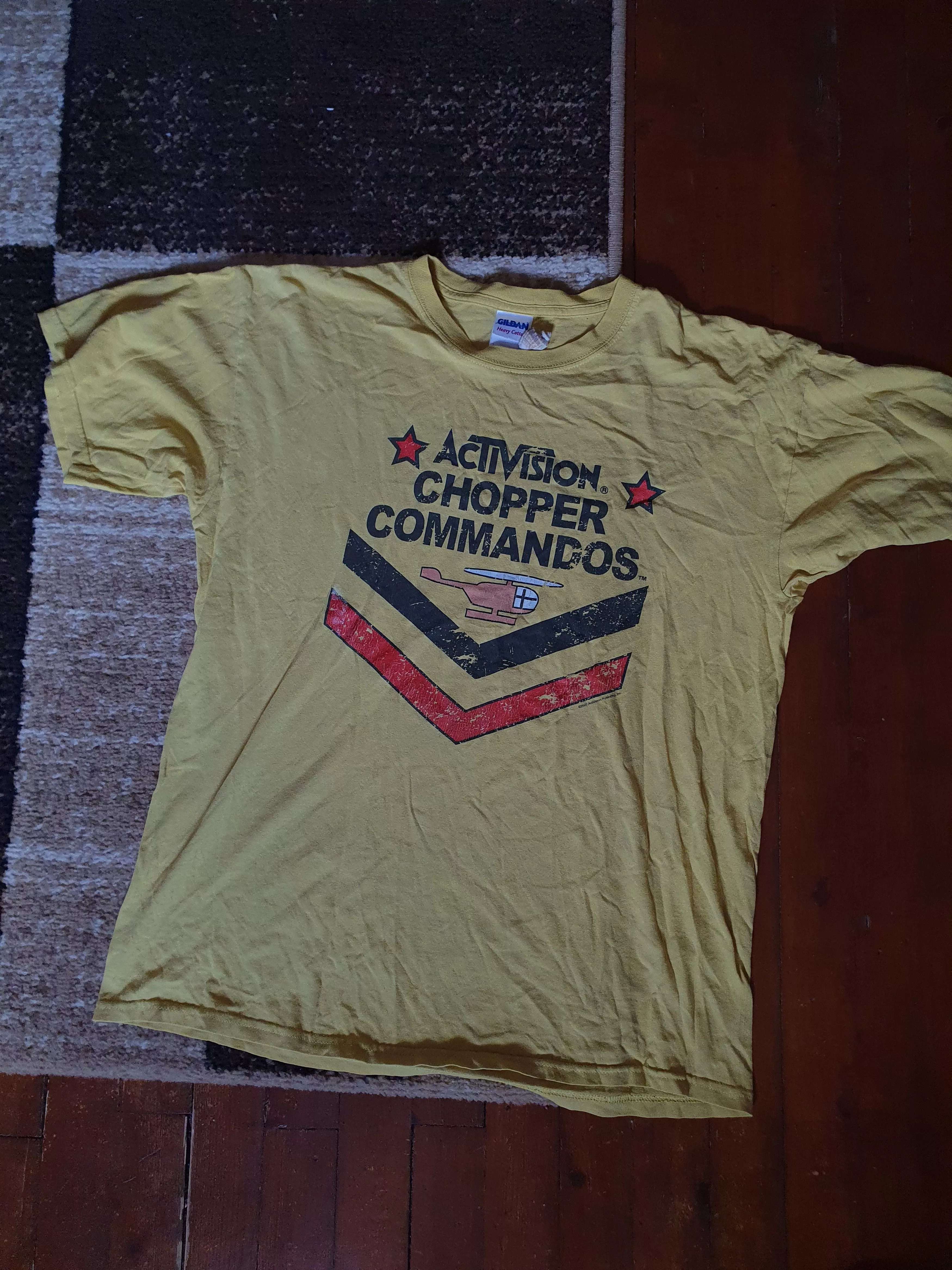 Gildan Short Sleeve T Shirts Gildan Activision Chopper Commandos 2007 Atari Video Game tee,sz L Yellow Streetwear