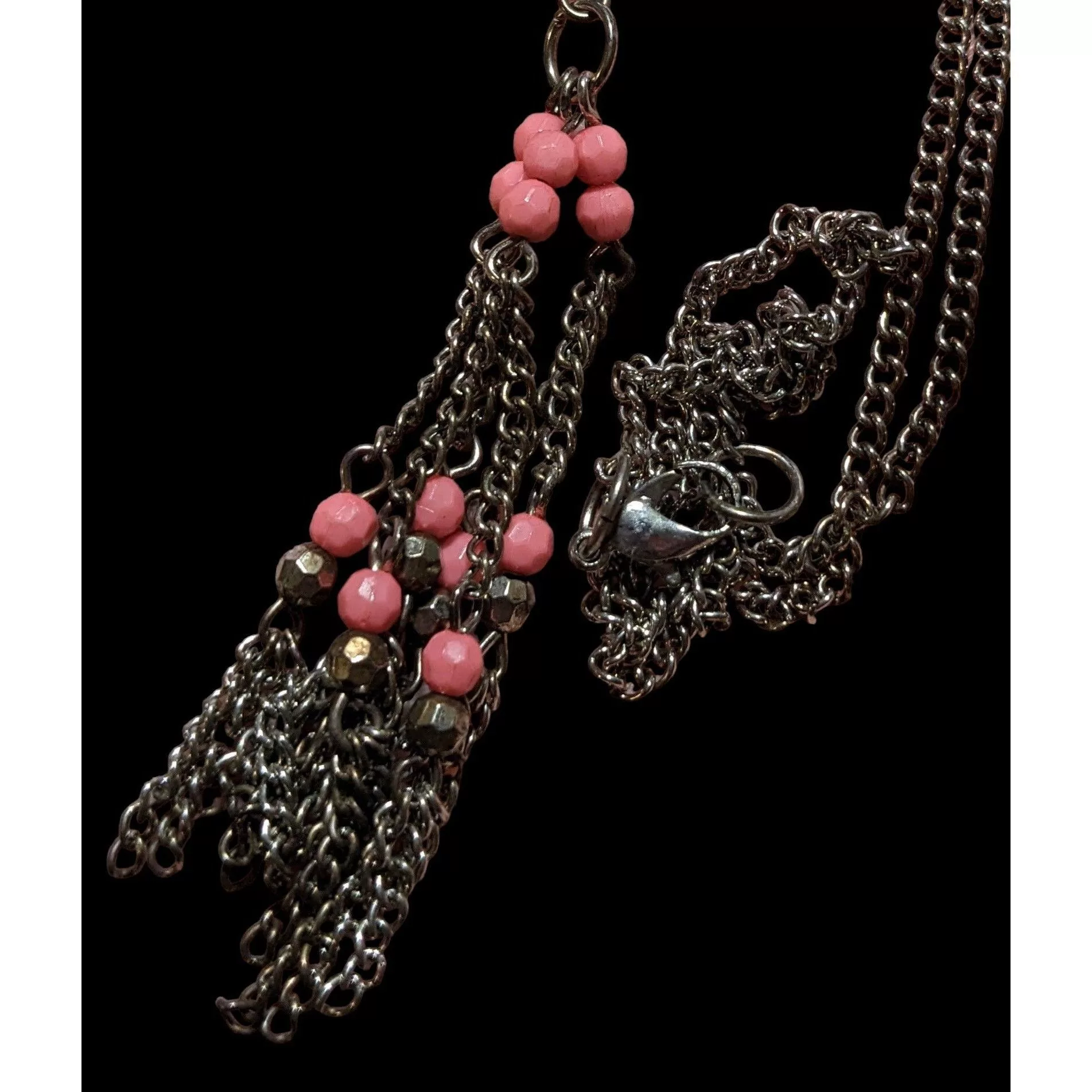 Other Necklaces Other Pink And Silver Beaded Chain Tassel Necklace