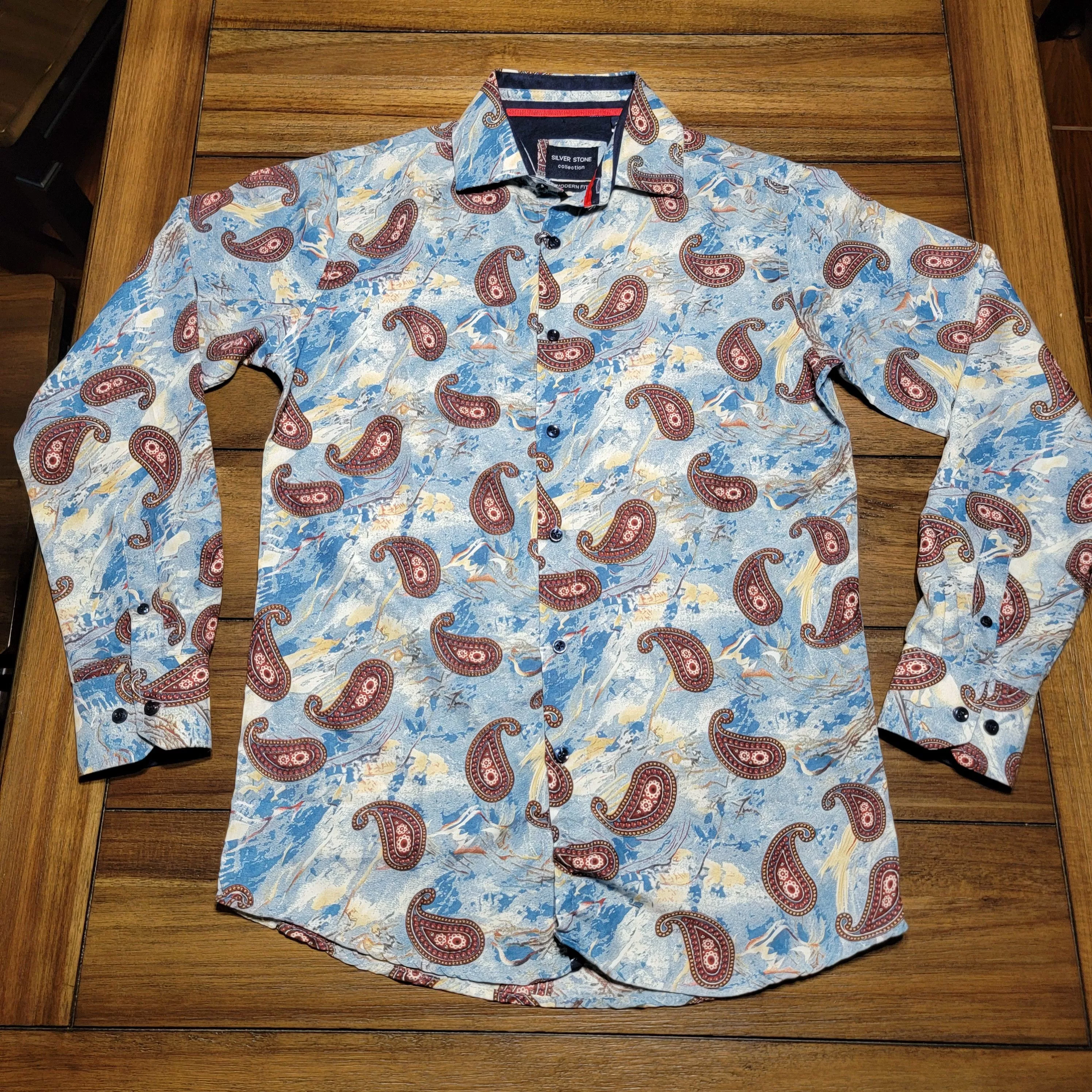 The Silver Stone Shirts Button Ups The Silver Stone Silver Stone Collection LS Lg Paisley Shirt - Size Small NWT Blue