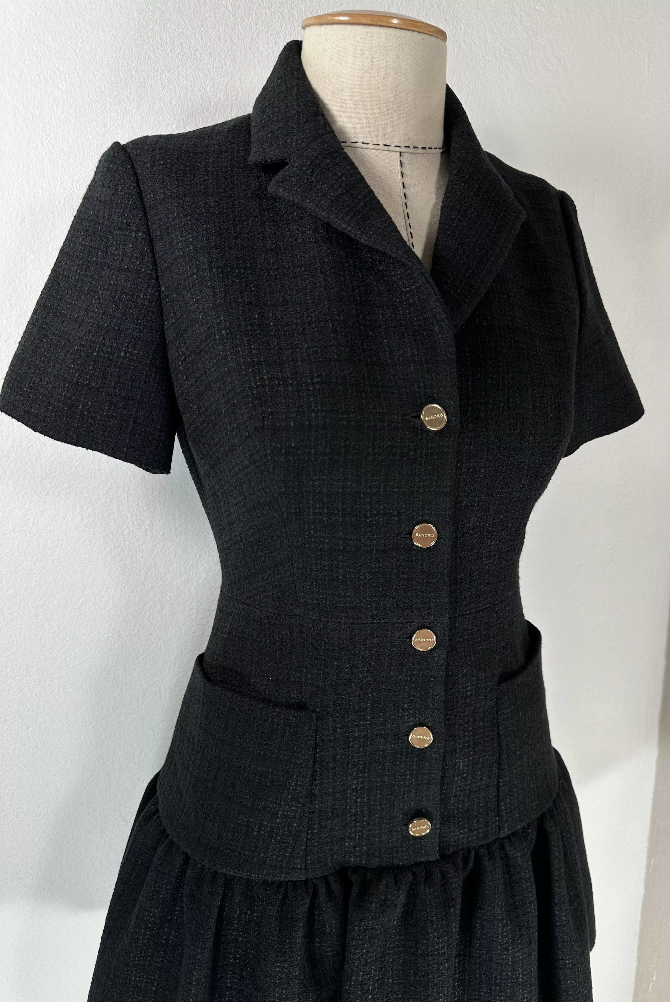 Sandro Mini Dresses Sandro Short Tweed Dress Black