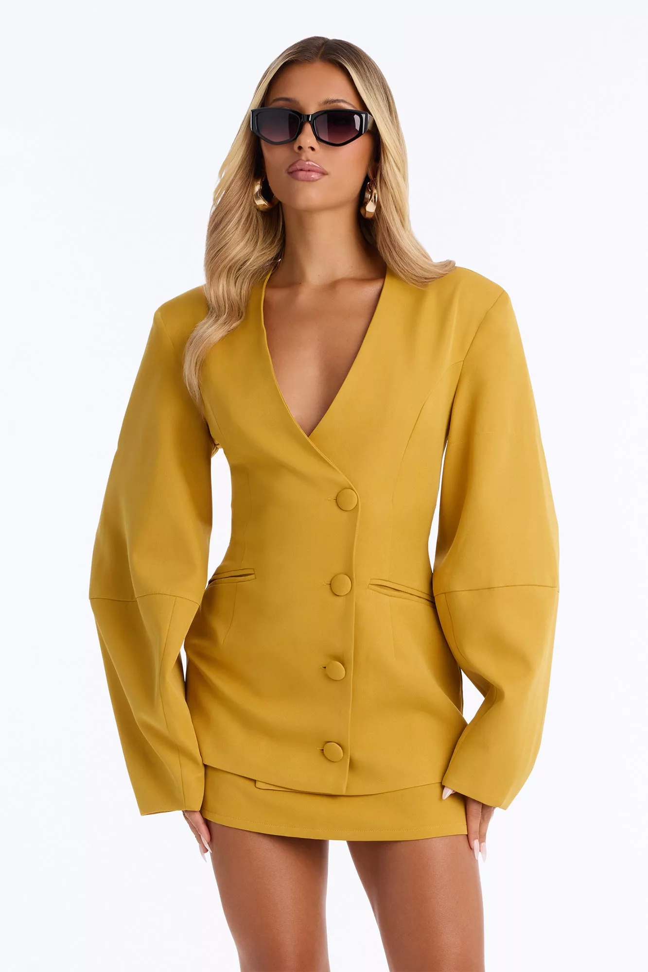 Sweet & Smart Barrel Sleeve Blazer - Chartreuse