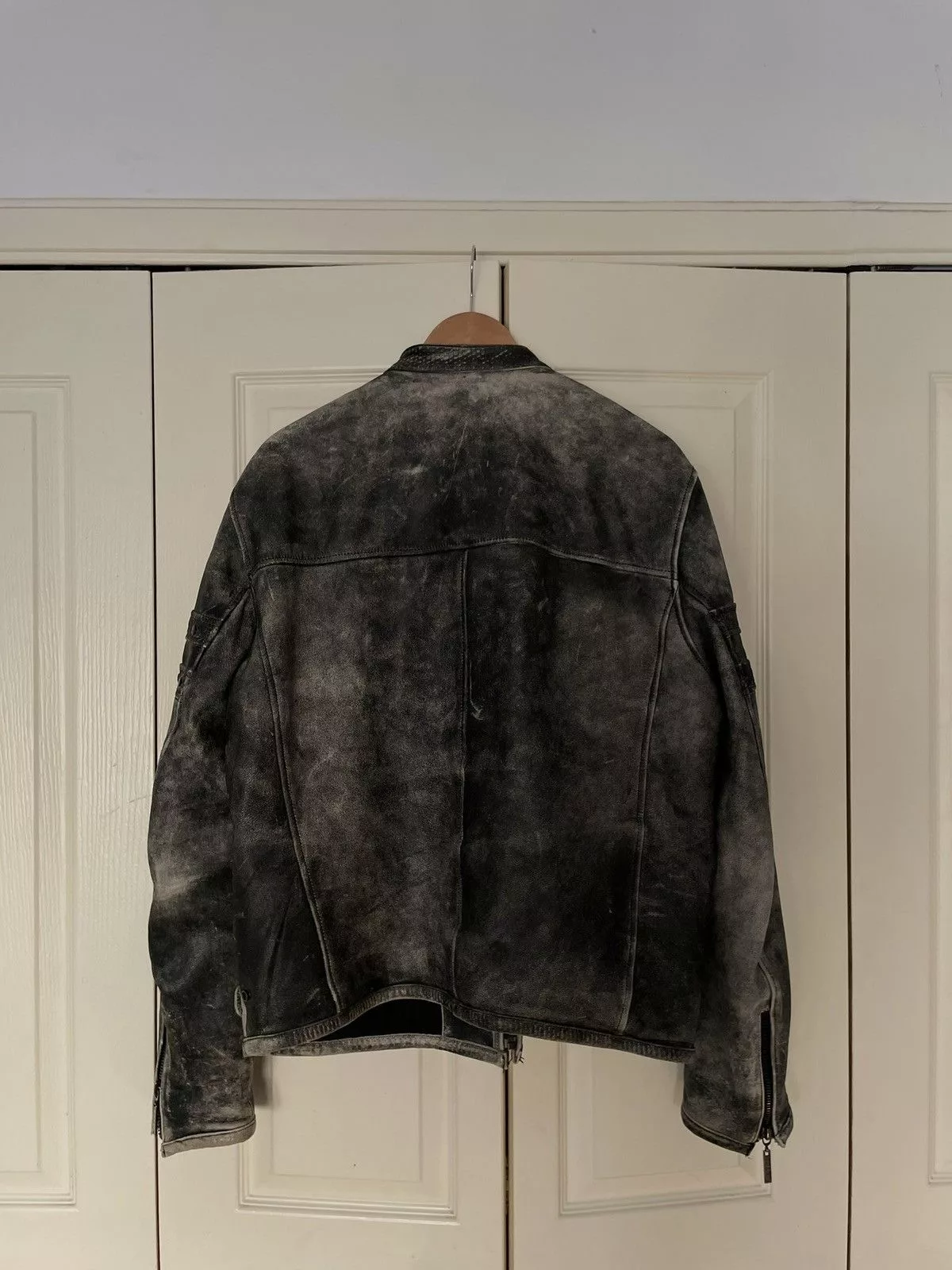 Vintage Leather Jackets Vintage Distressed Grey Leather Rider Jacket Gray