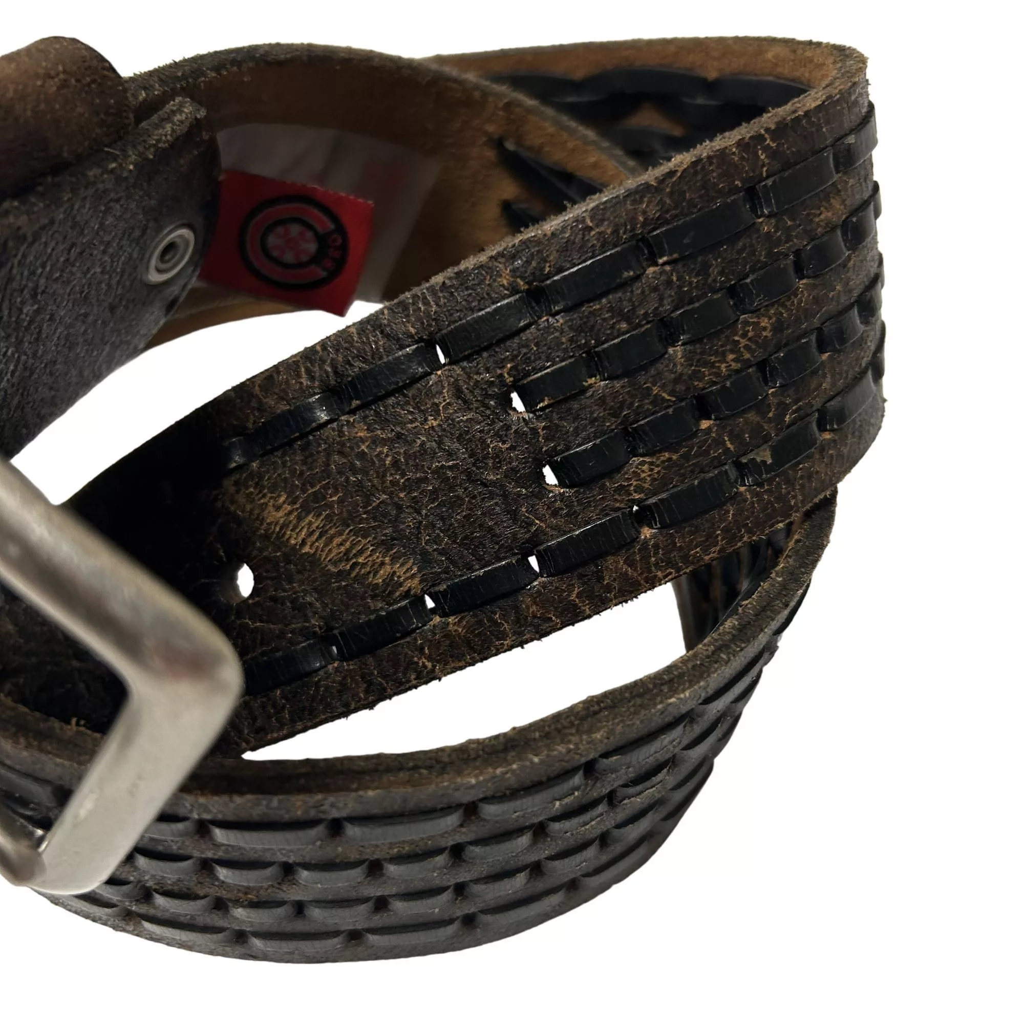 Other Belts Other C-Red Black DISTRESSED Leather Wide LACED Motorcycle Belt