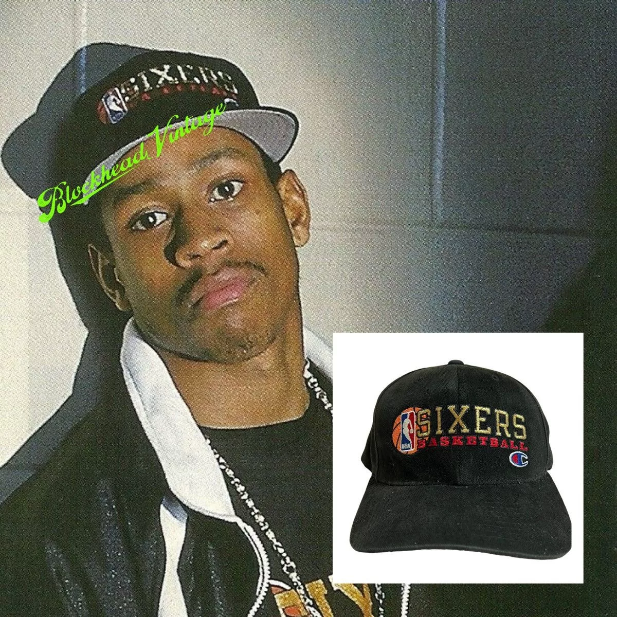 Champion Hats Champion × Vintage Philadelphia 76ers Champion Snapback Hat Y2K Vintage Iverson Black