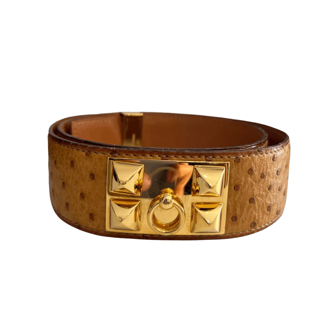 Hermes Bracelets Hermes HERMÈS belt Medor dog collar in ostrich leather Brown