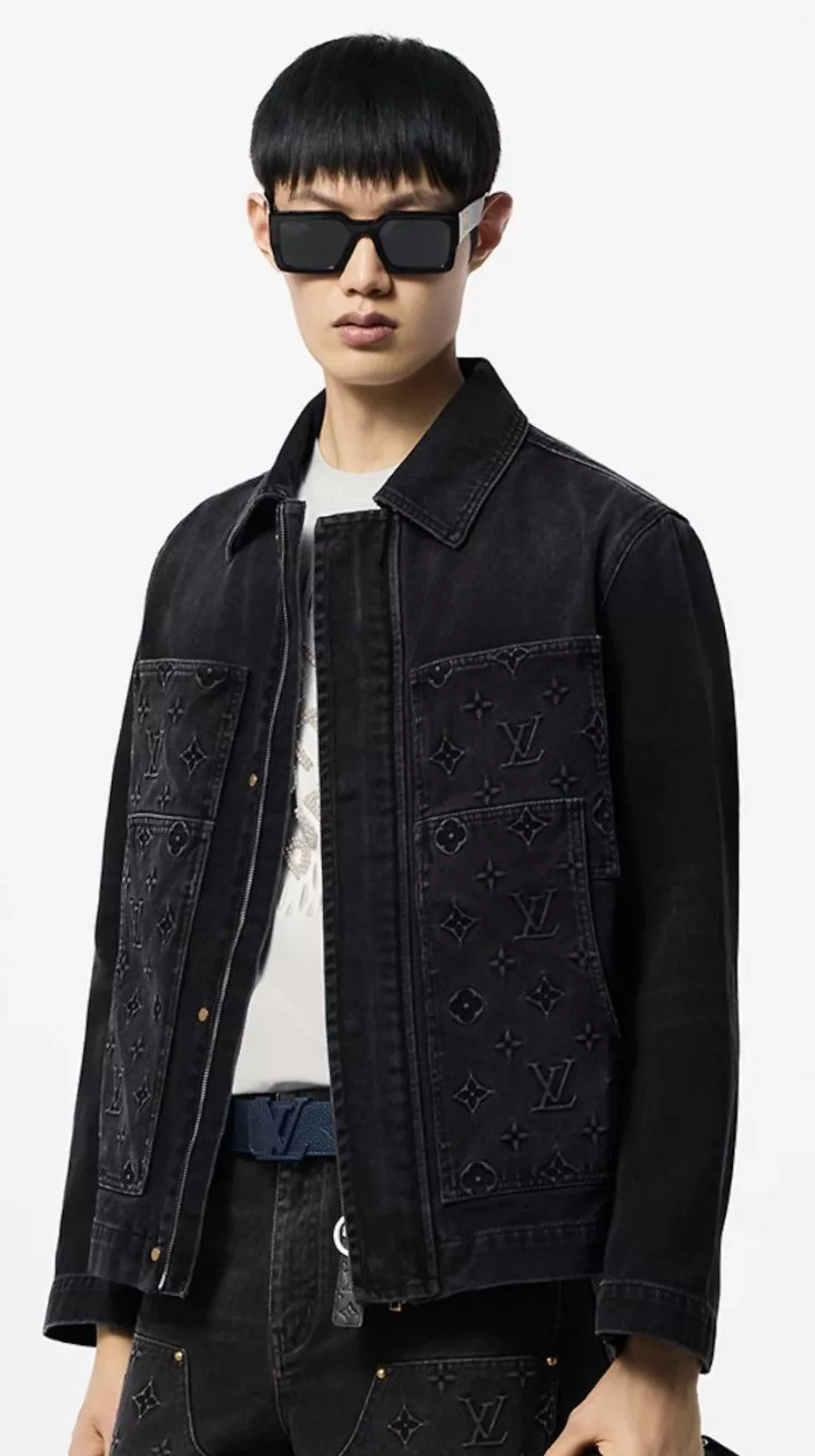 Louis Vuitton Denim Jackets Louis Vuitton Black Denim Workwear Monogram Print Jacket