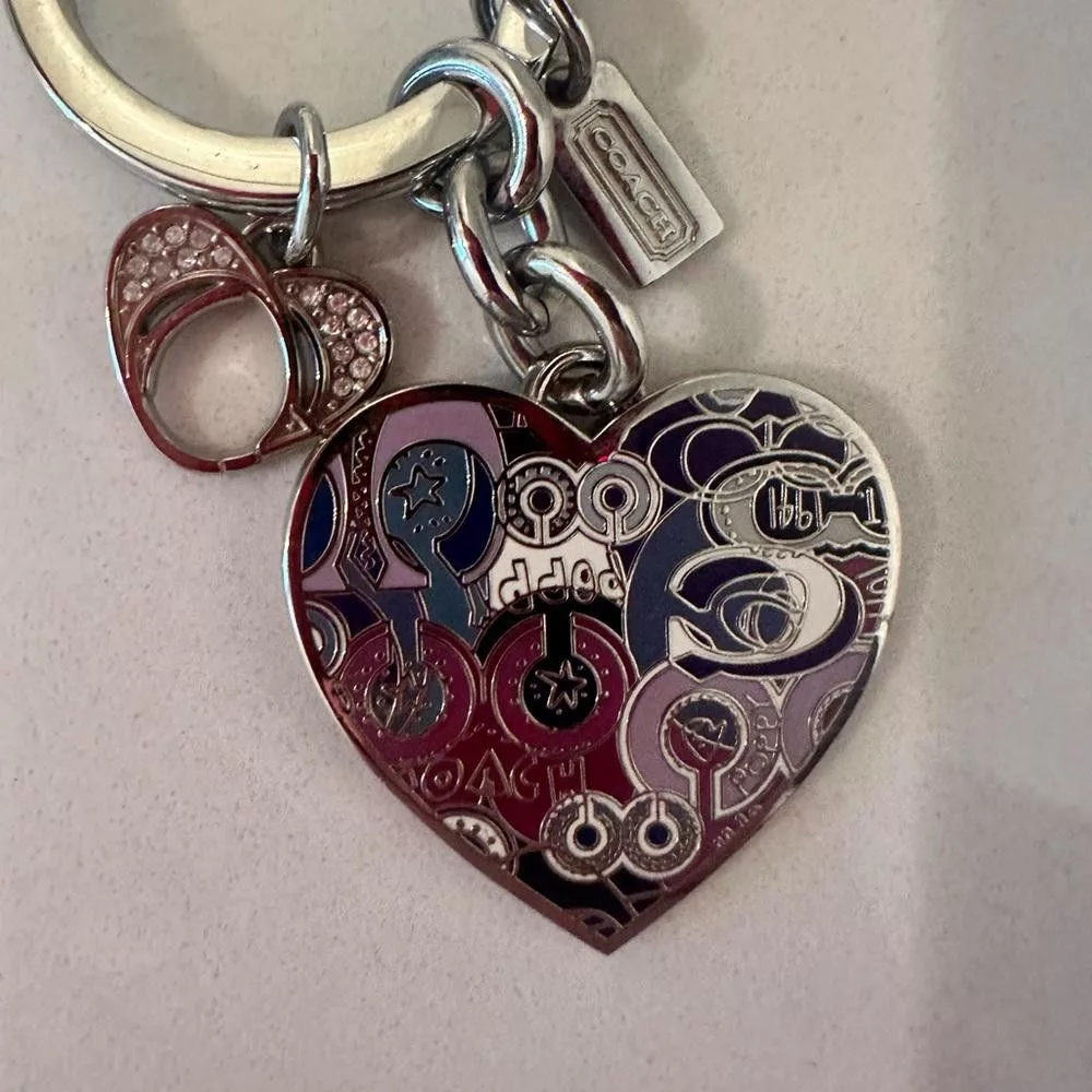 Coach Miscellaneous COACH Silver Poppy Graffiti Enamel Hearts Keychain Bag Charm