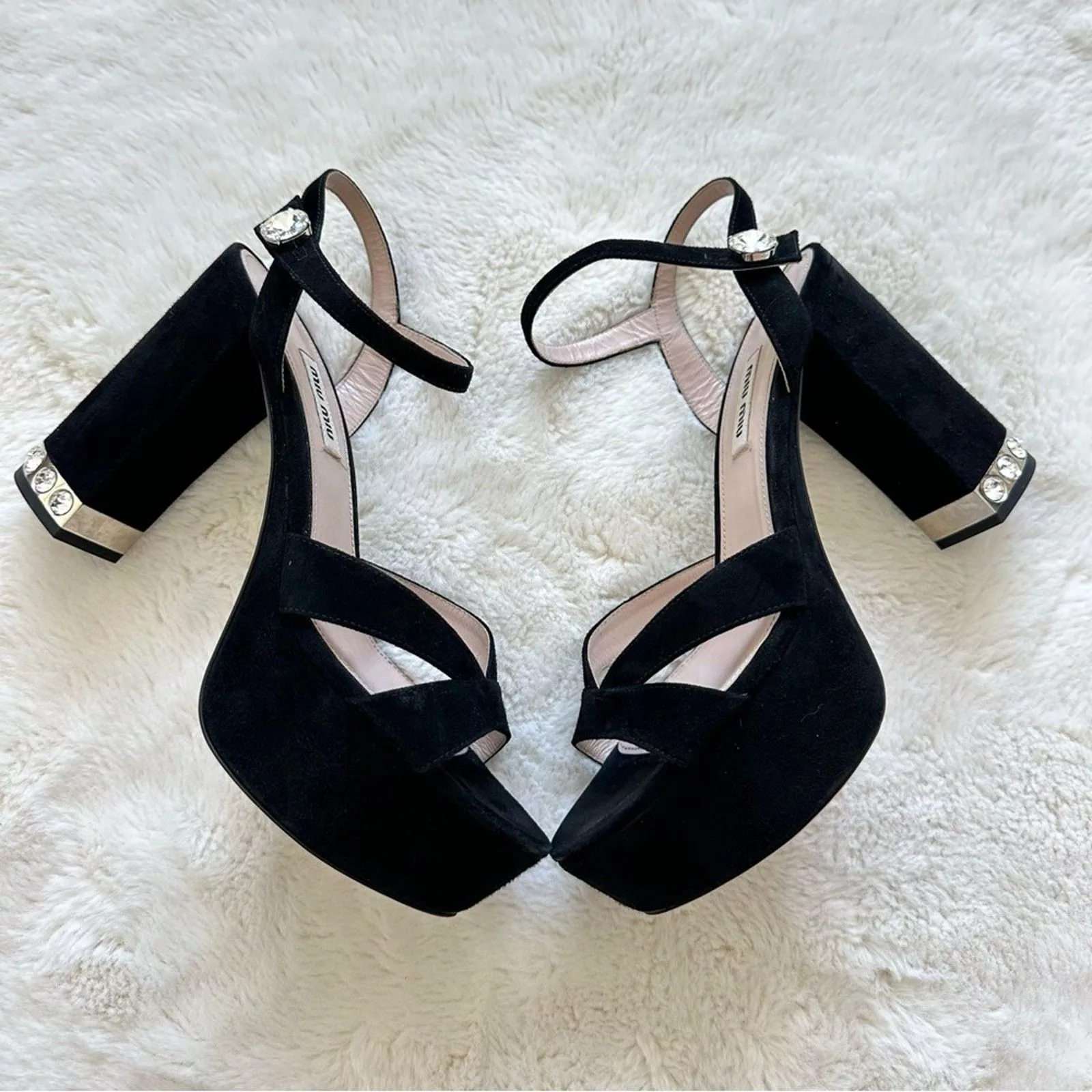 Miu Miu Heels Miu Miu women platform suede sandals size 38 EU Authentic Black