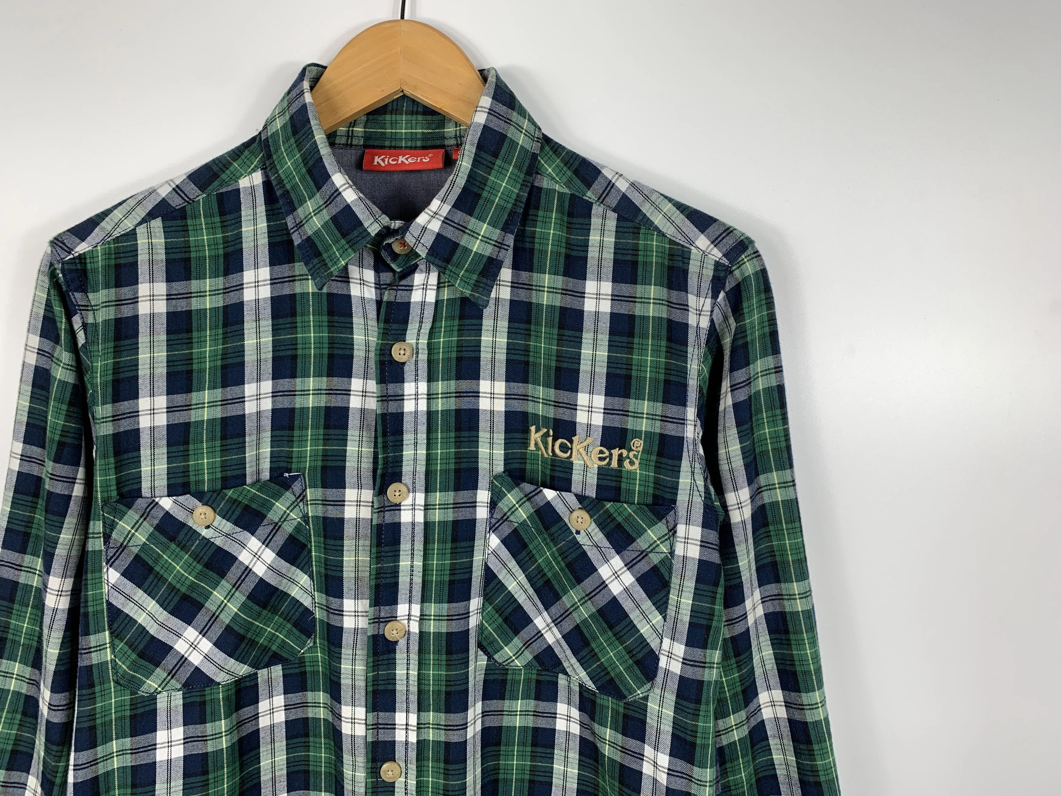Kickers Shirts Button Ups KICKERS Long Sleeve Button Down Check Shirt Green Size S