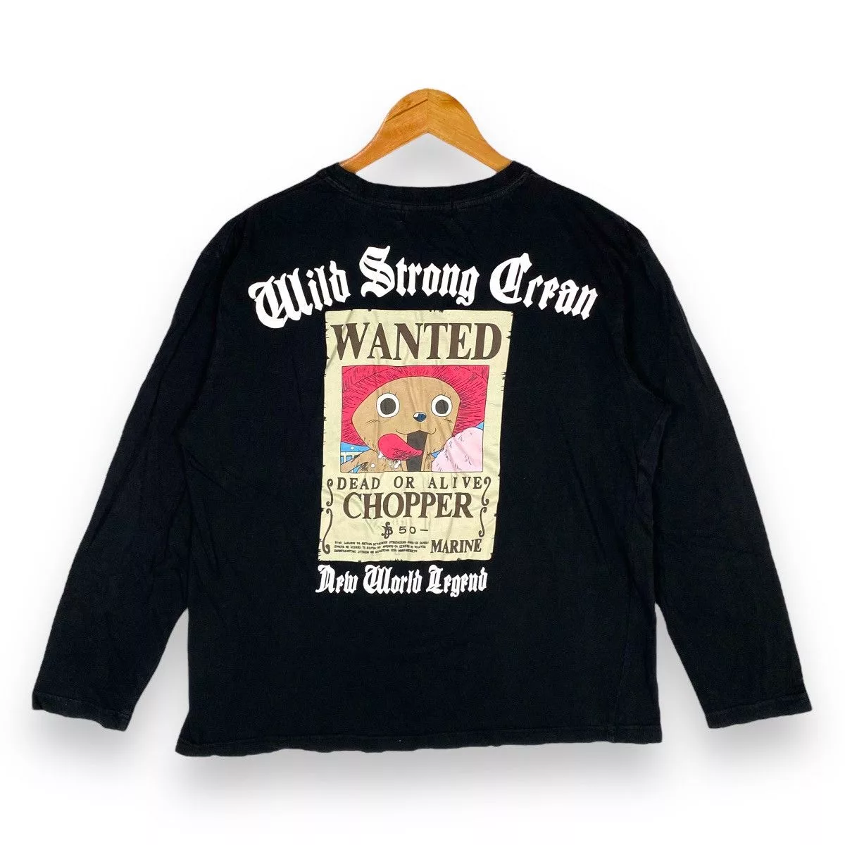 Anime Long Sleeve T Shirts Anime × One Piece × Vintage VINTAGE ONE PIECE TONY CHOPPER BOUNTY HUNTER POSTER TEE Black