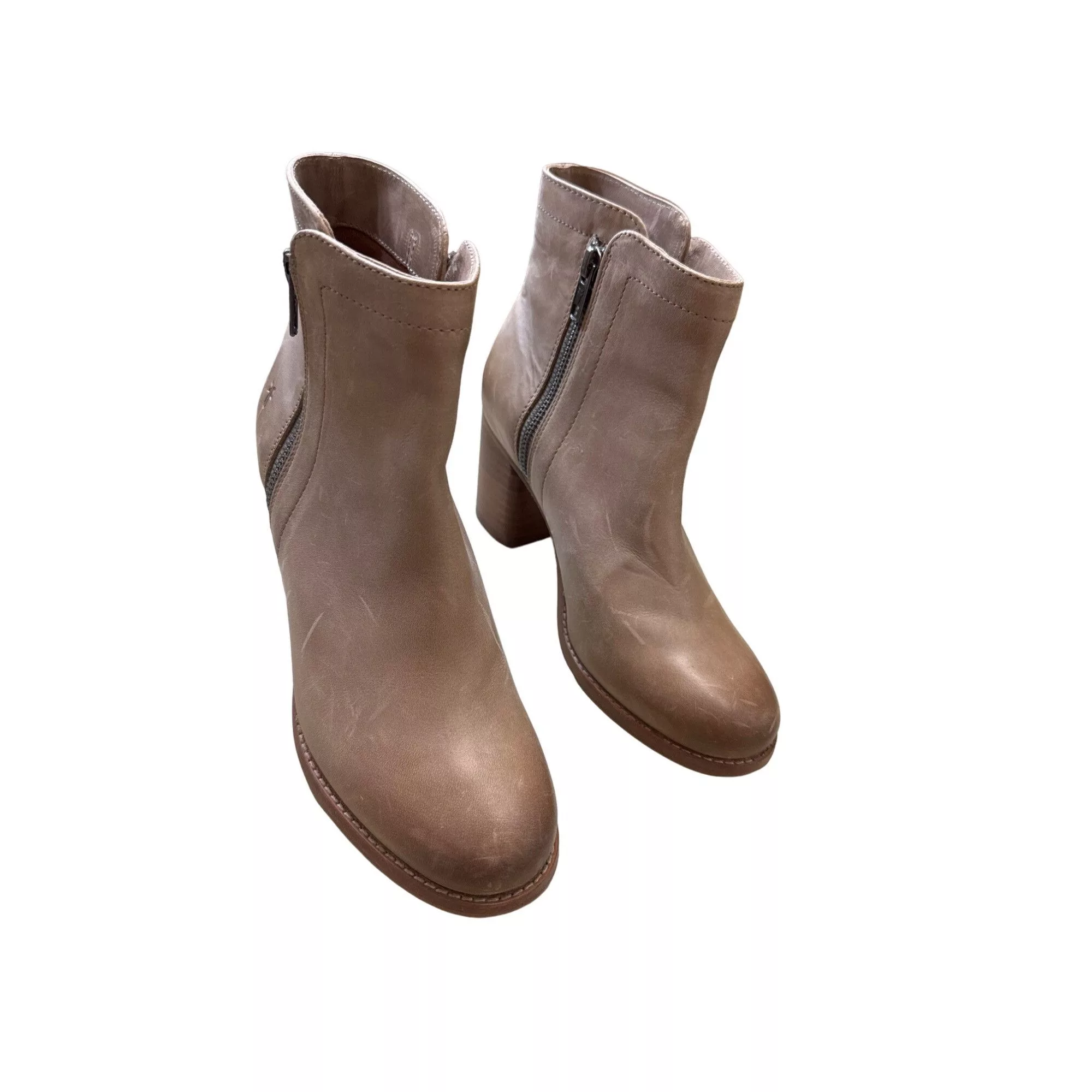 Frye Boots Frye women’s gray leather ankle boots shoes with 3 inch heel
