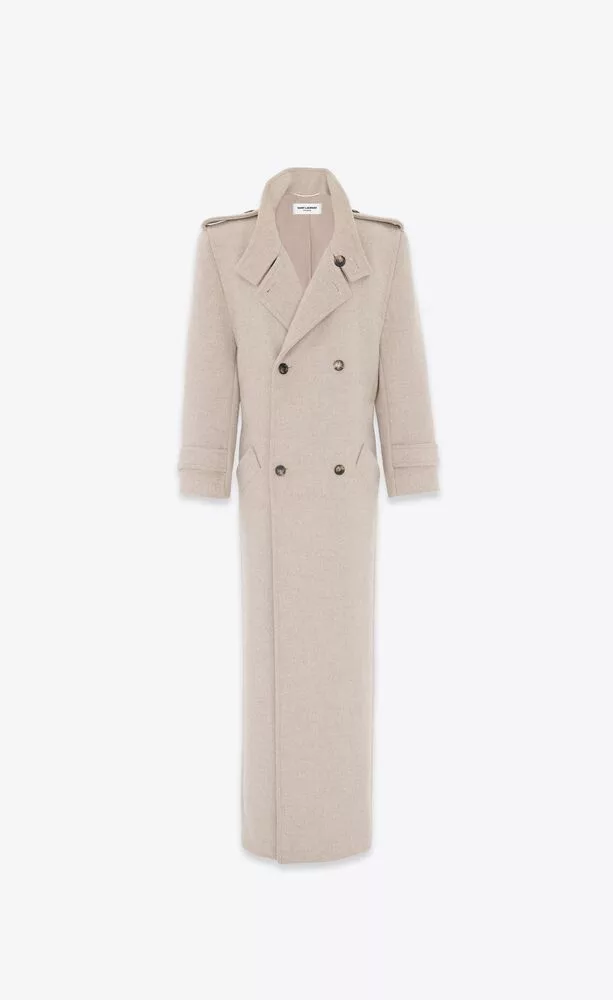 Saint Laurent Paris Coats Saint Laurent Paris os11x0624 Oversized Coat in Wool in Beige