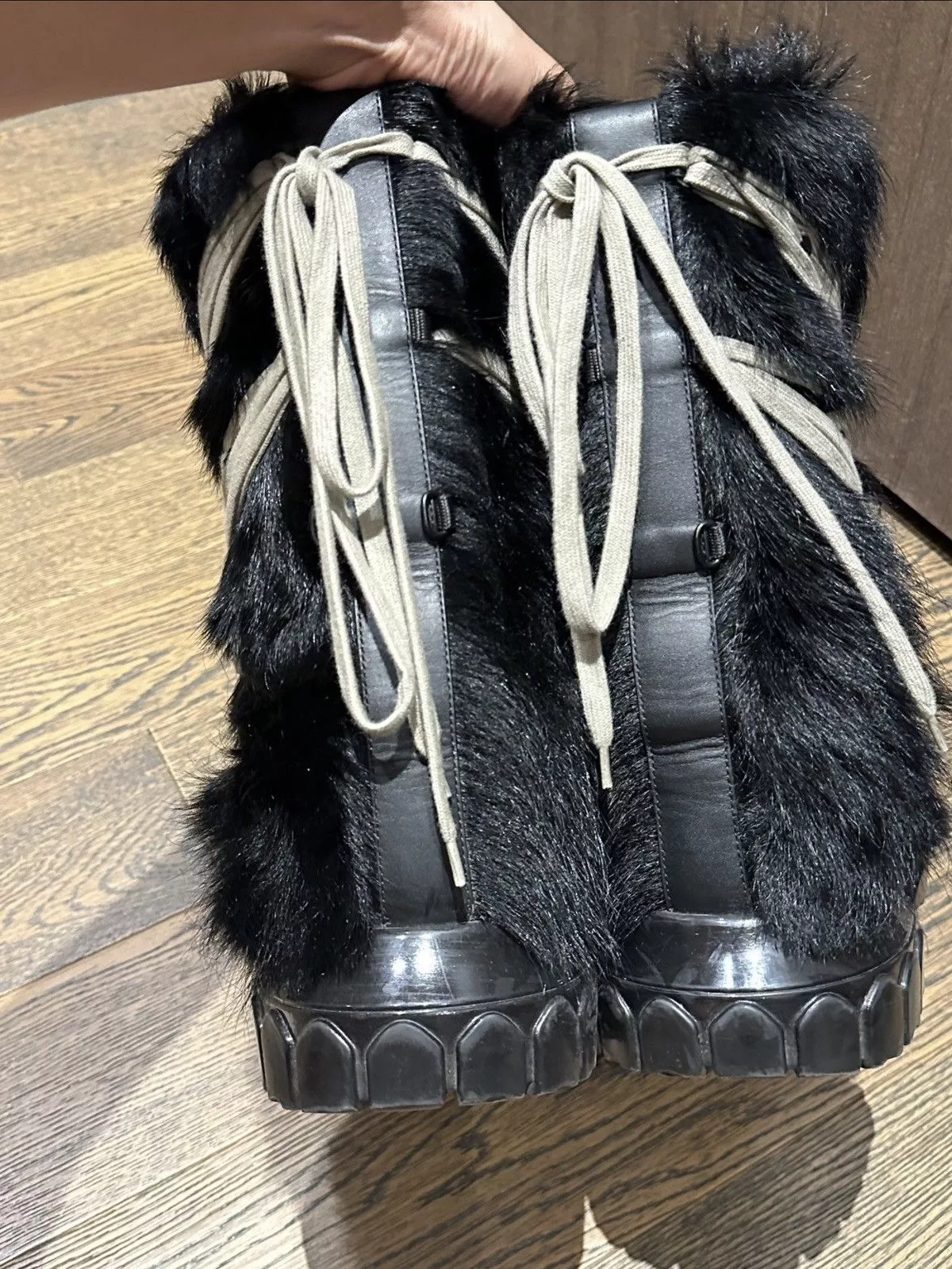 Rick Owens Boots Rick Owens fur lunar lace boots Black