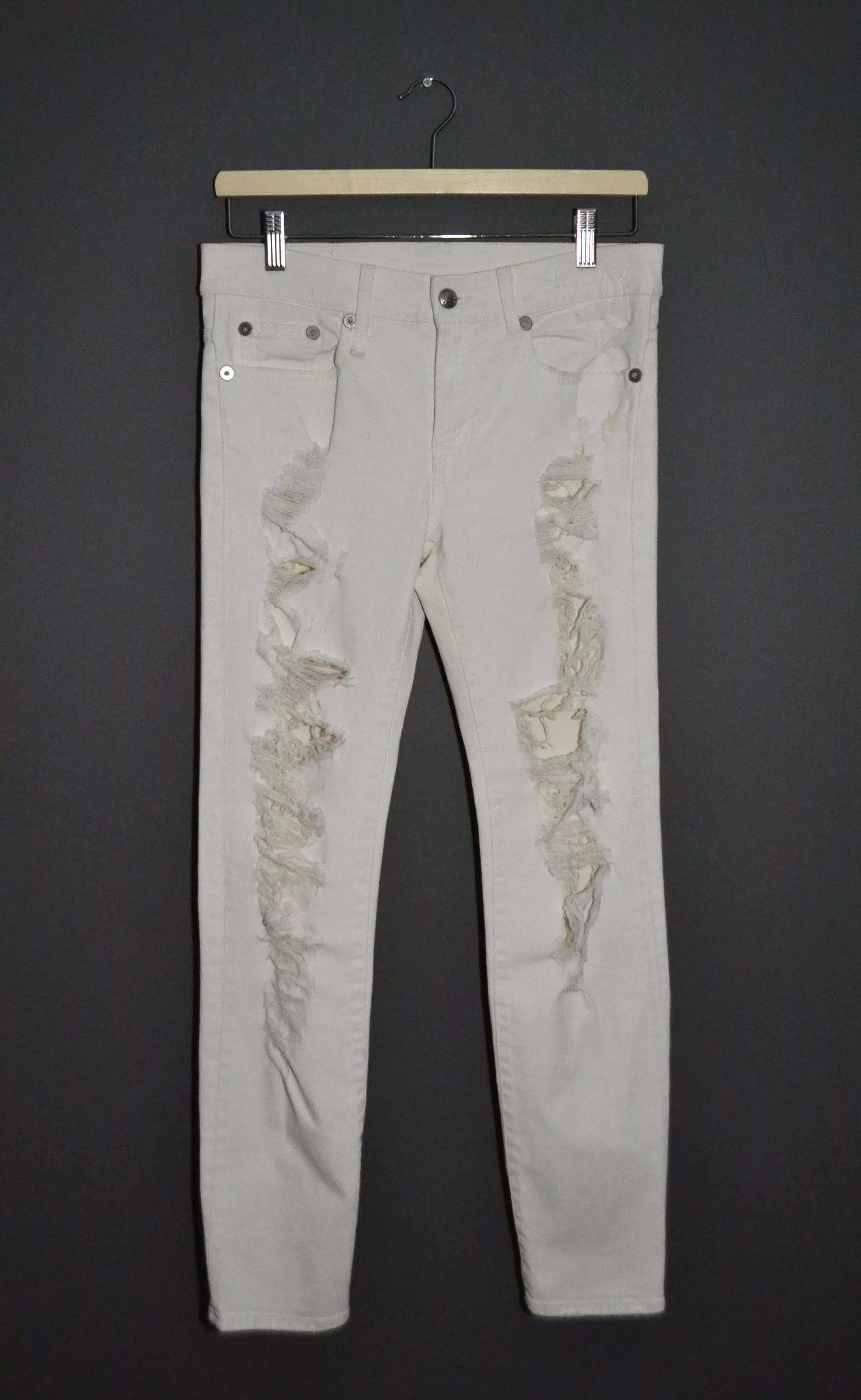 R13 Jeans R13 Relaxed Skinny Distressed White Jeans 26