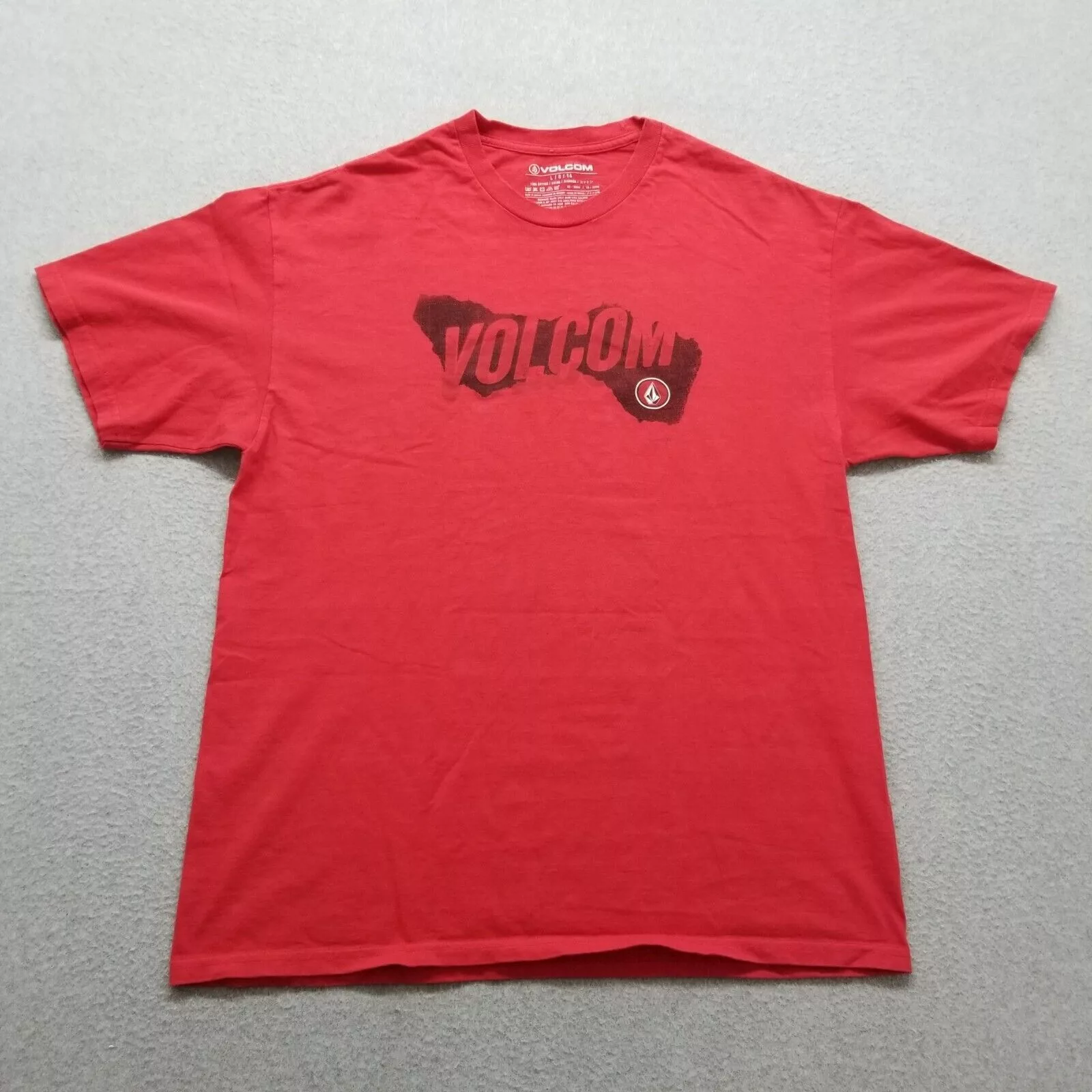 Volcom Short Sleeve T Shirts Volcom Shirt Men Large Crew Neck Spell Out Logo Cotton Red