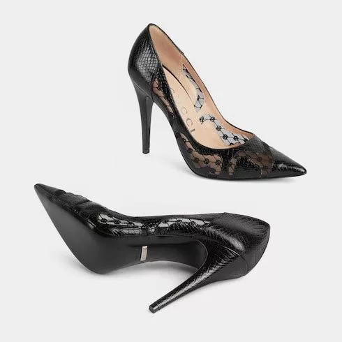 Gucci Miscellaneous Gucci GG Python Print Leather Pumps SIZE 36 Black