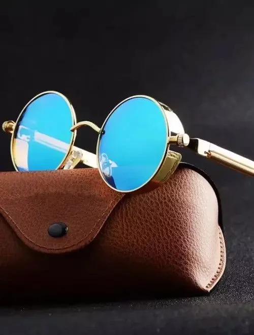 Other Sunglasses Other Metal Steampunk Sunglasses Men Women Fashion Round Glasses B Blue Streetwear