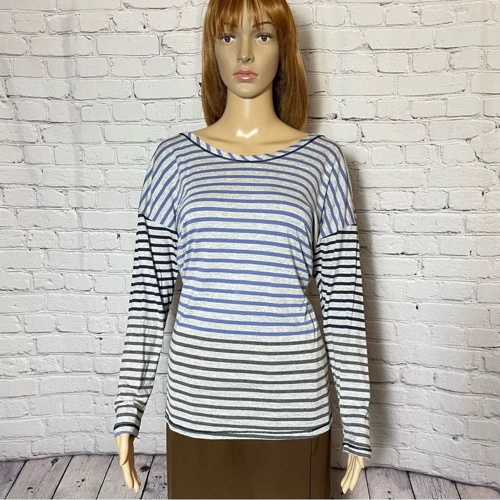 Other Blouses Other Soft Surroundings Cross Back Long Sleeve Striped Rayon Top M Gray