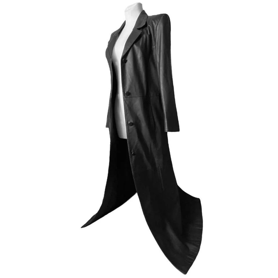 Vintage Coats Vintage Super long Avant Garde Matrix leather maxi coat Black Avant-Garde