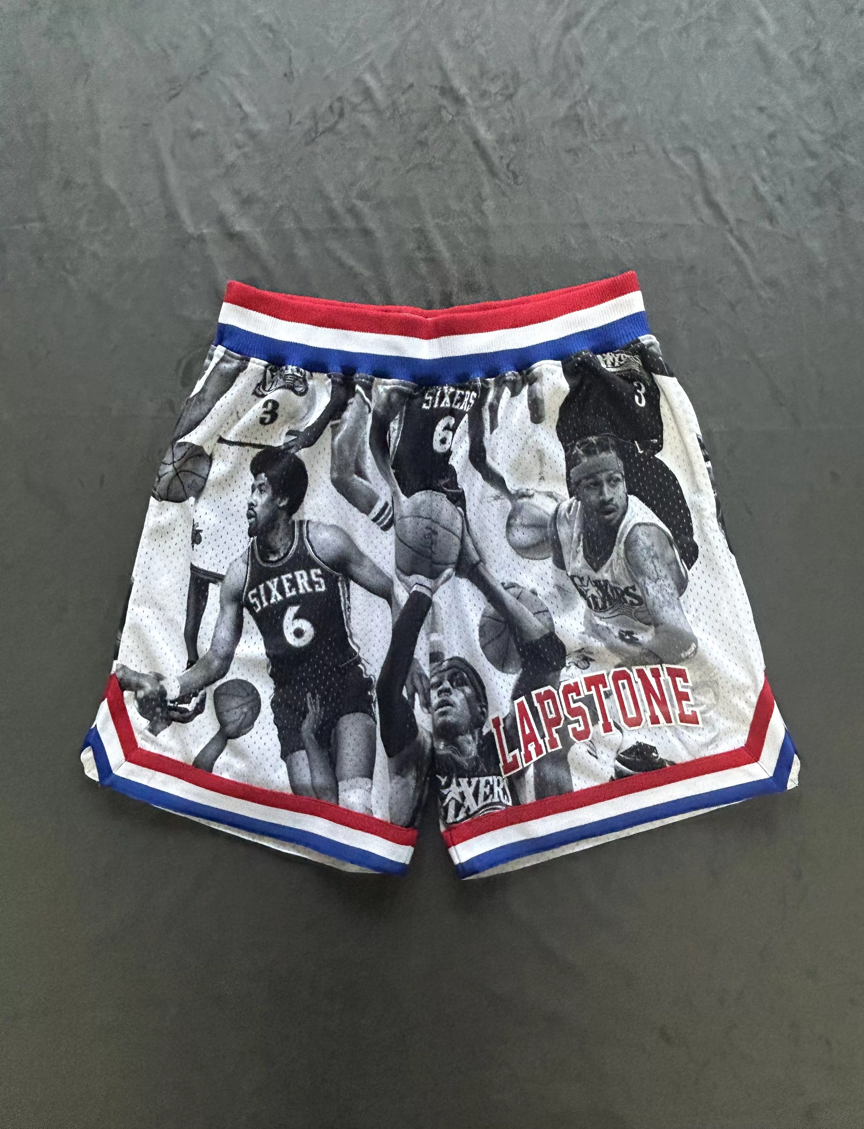 Mitchell & Ness Shorts Mitchell & Ness Rare Lapstone Mitchell Ness Icon Collage 76ers Shorts XL White Streetwear