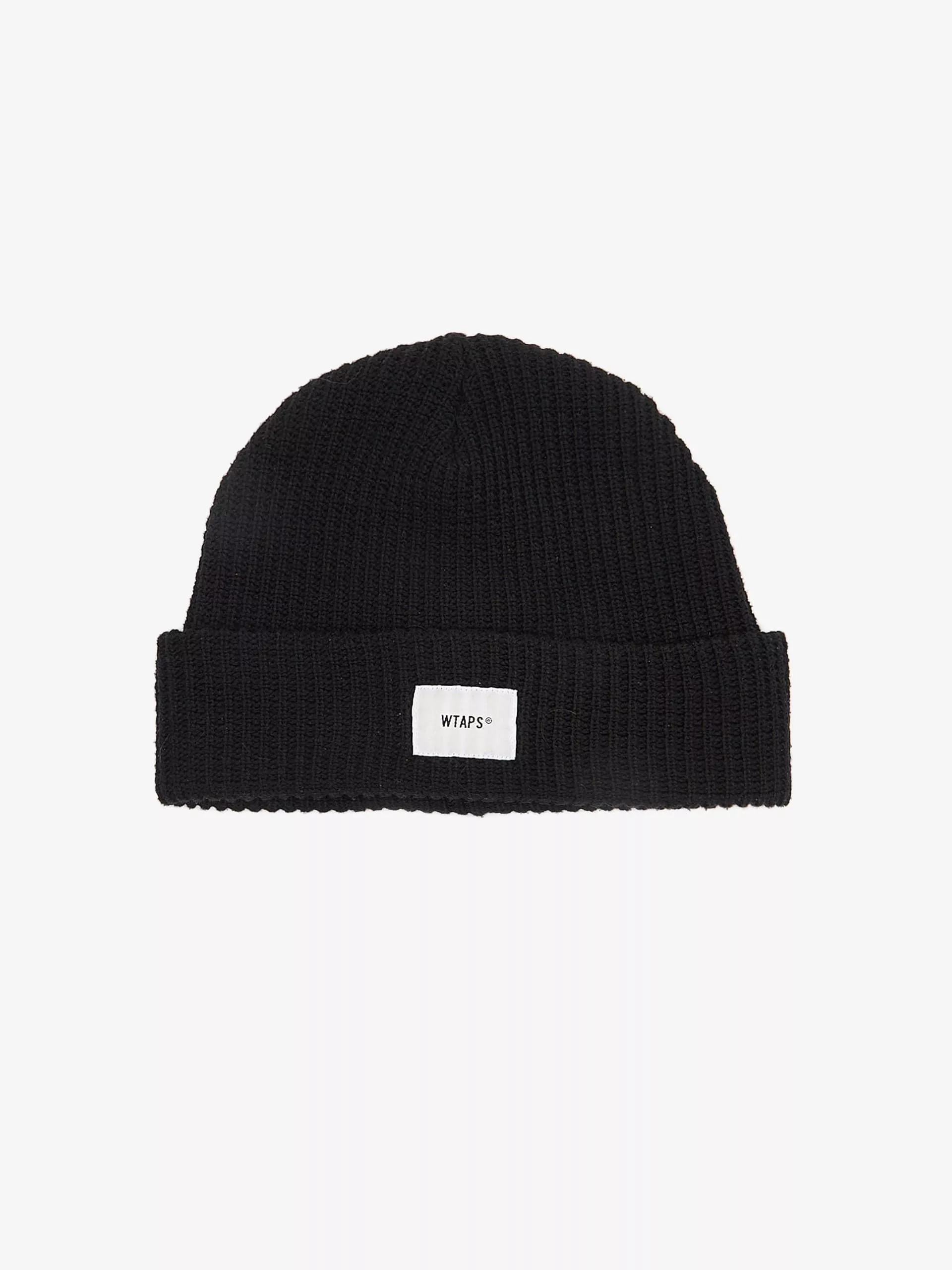 Wtaps Hats Wtaps Black Logo Patched Cotton Beanie Hat